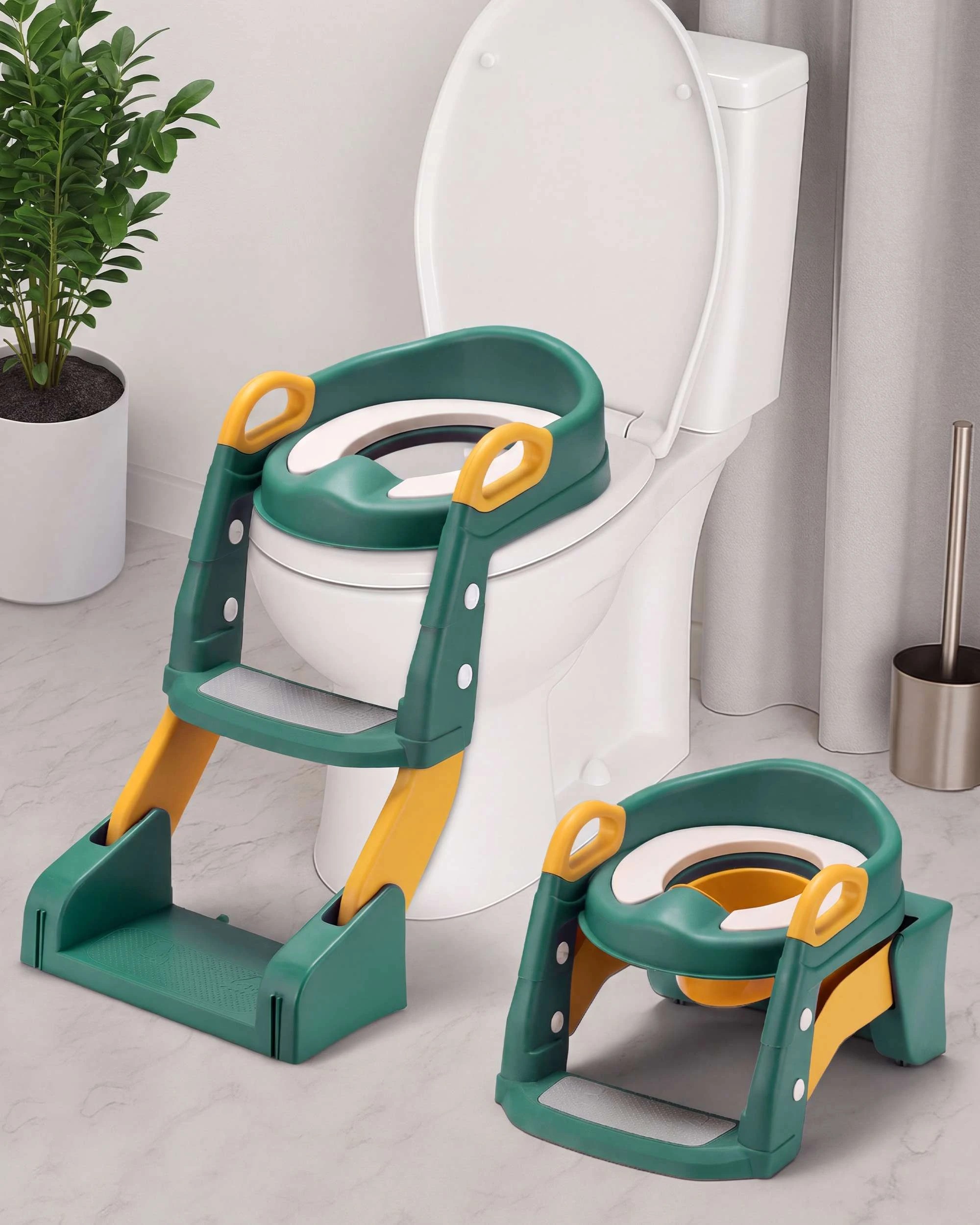 2 Playpals Potty Trainer Toilet Seat Foldable Kids Toddler Toilet Training w/ PU cushion Green, 2 of 10