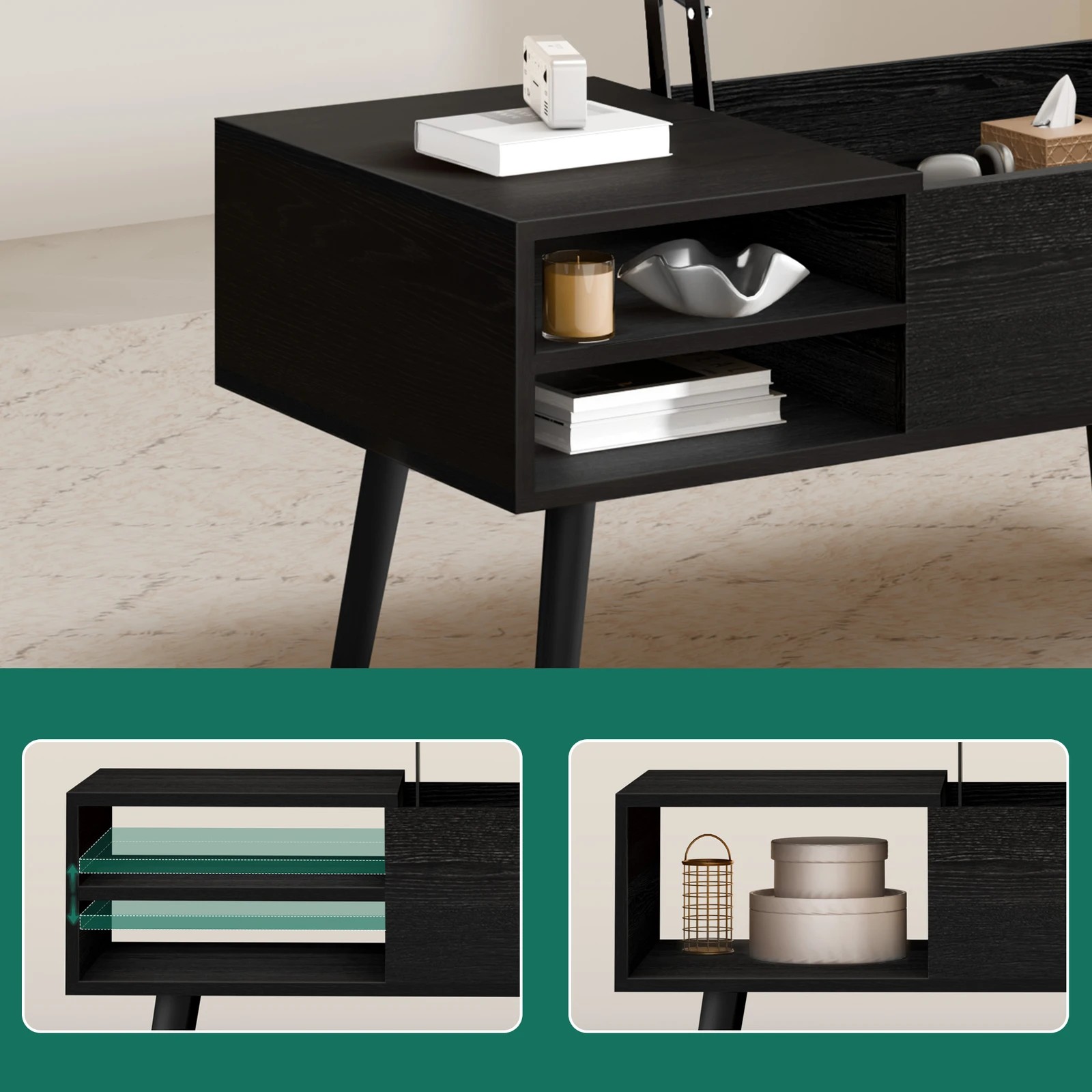 6 Alfordson Coffee Table Lift Up Top Modern Laptop Desk Hidden Storage - Black, 6 of 10