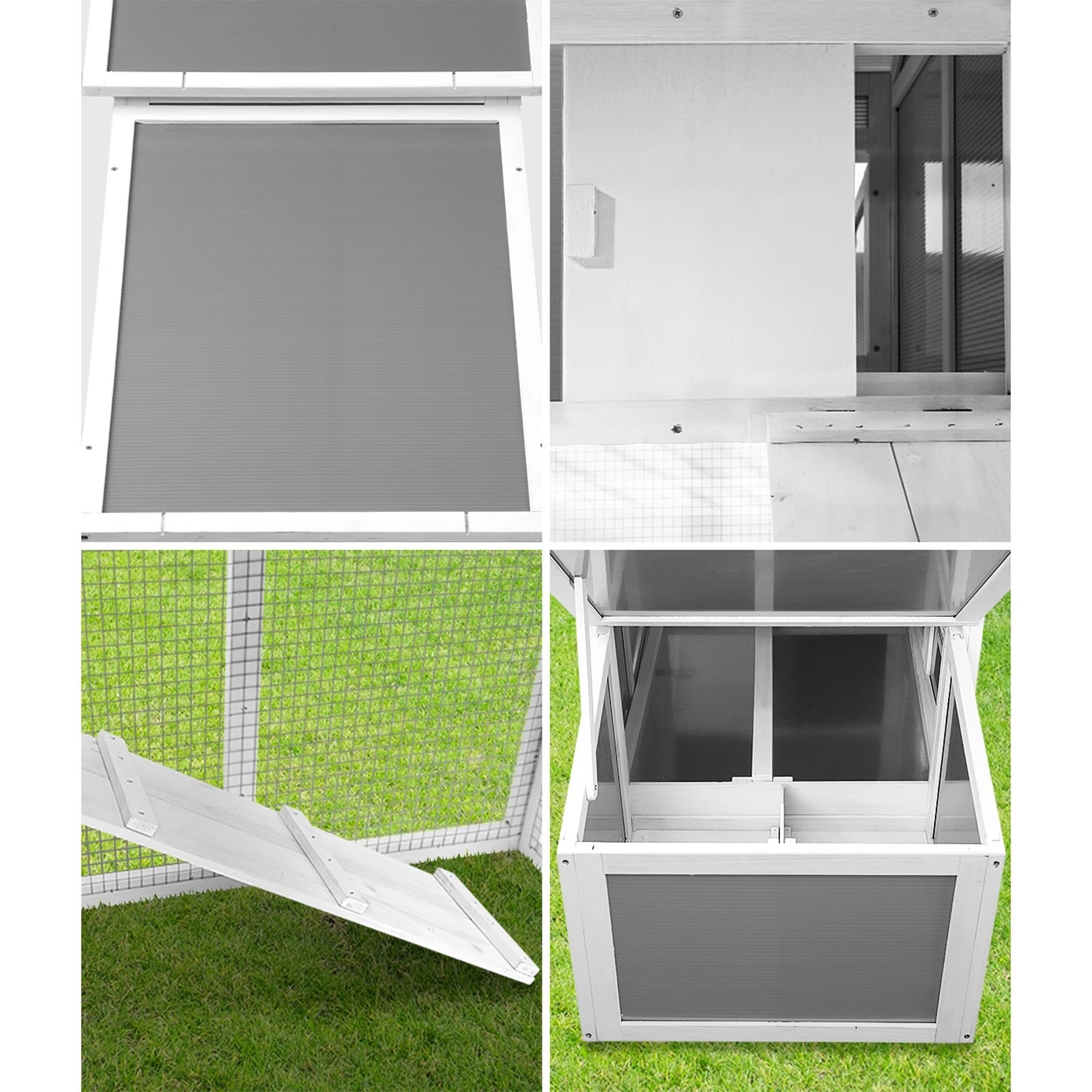 6 Alopet Chicken Coop Rabbit Hutch Large Wooden House Run Hatch Box Open Roof - Grey, 6 of 10