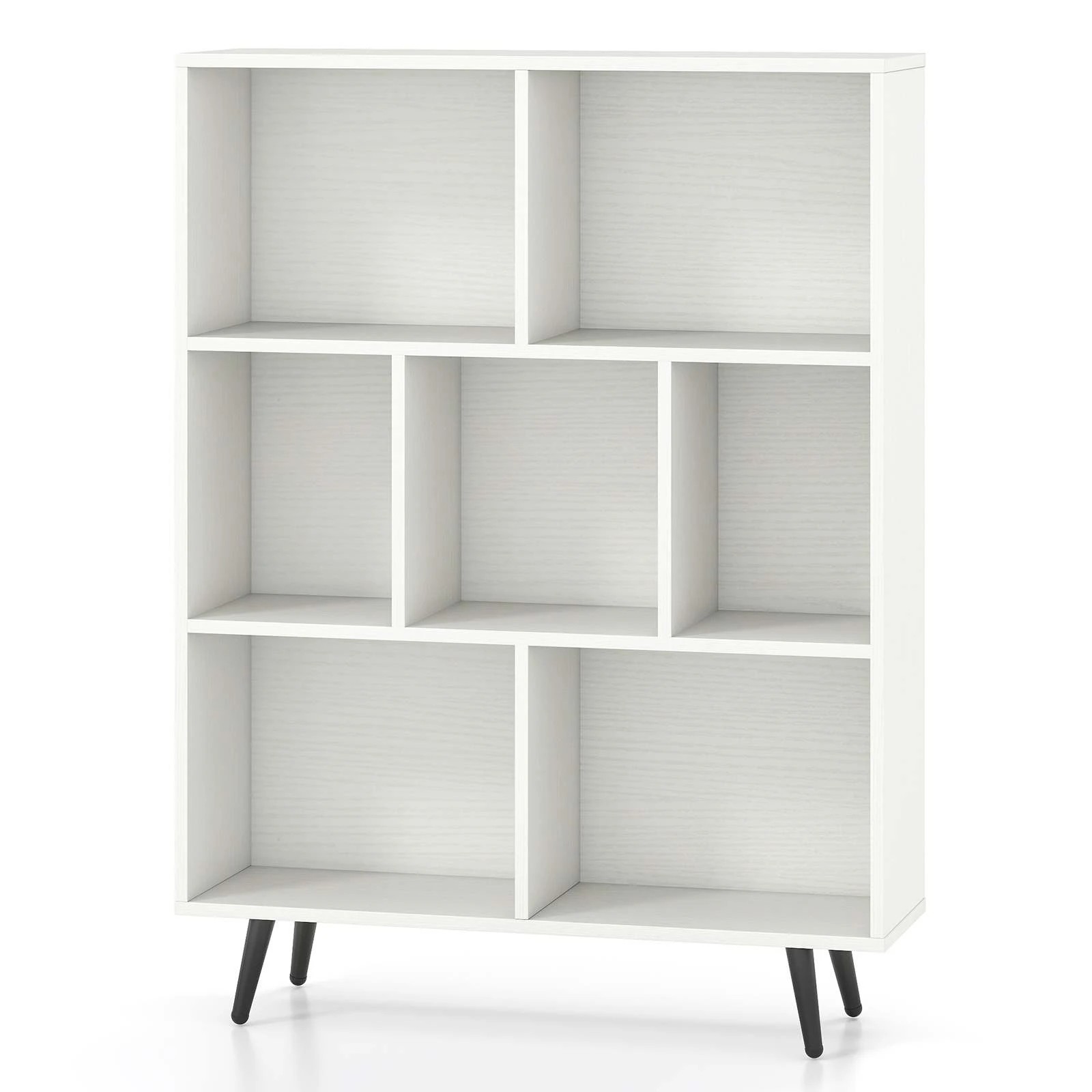 1 Costway 7-Cube Bookcase Display Rack Bookshelf w/Metal Leg Storage Organizer - White, 1 of 5