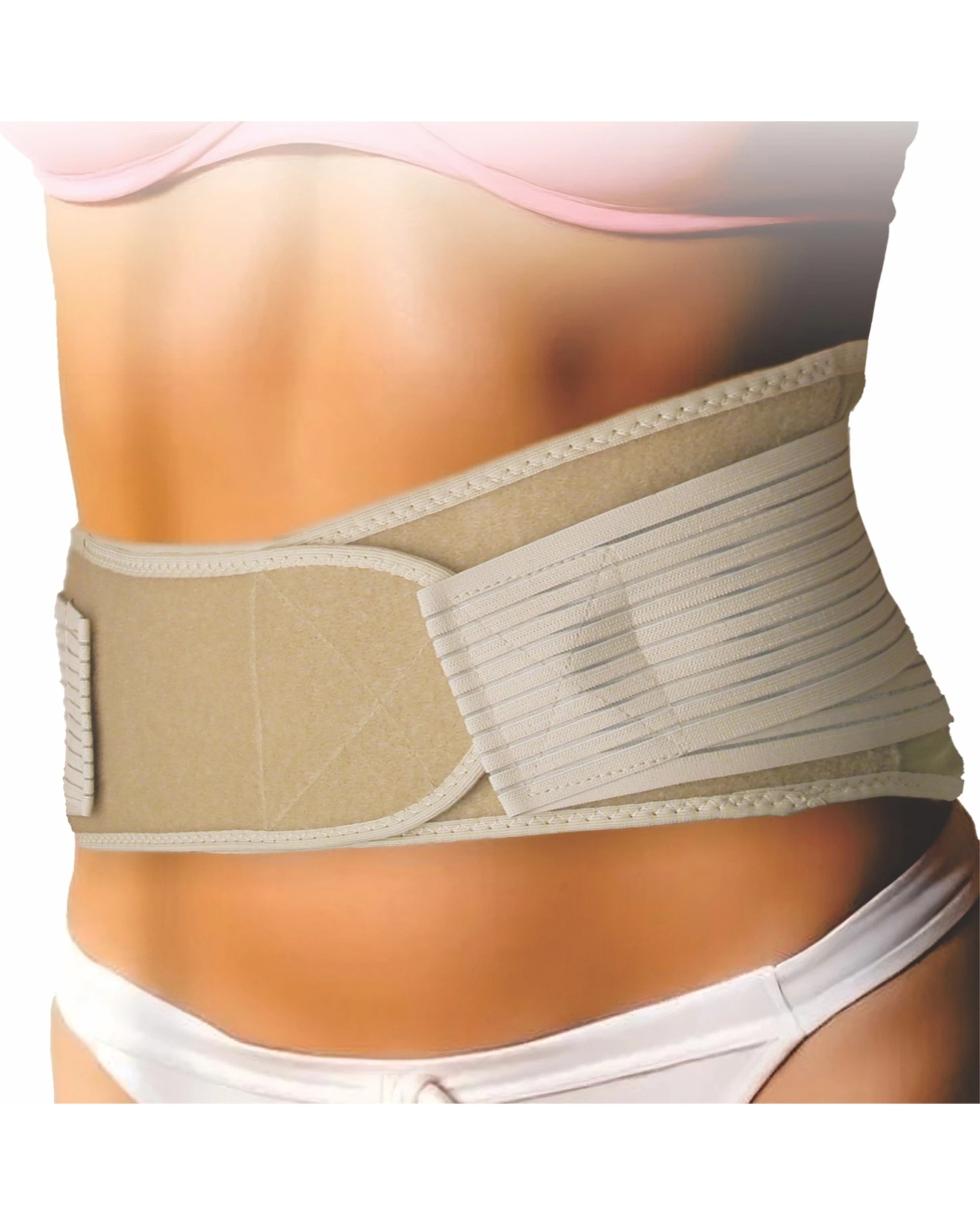 2 Bodyassist Sacro Cynch Elastic Back Support Dual Layer Straps Medium - Beige, 2 of 3