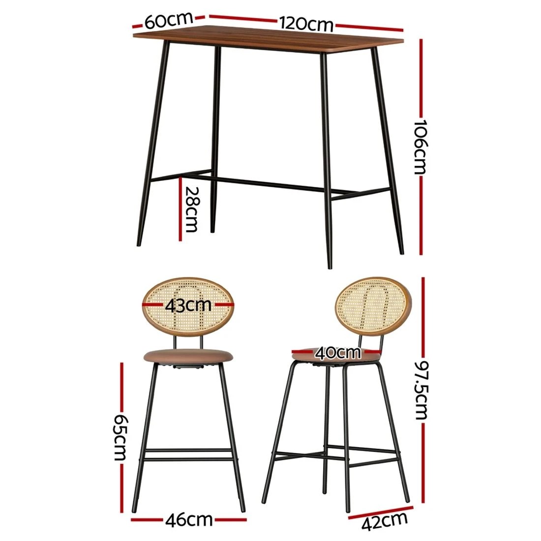 4 Artiss Bar Table Stools Set Dining Desk Industrial Kitchen Chairs Cafe Pub
 - brown, 4 of 8