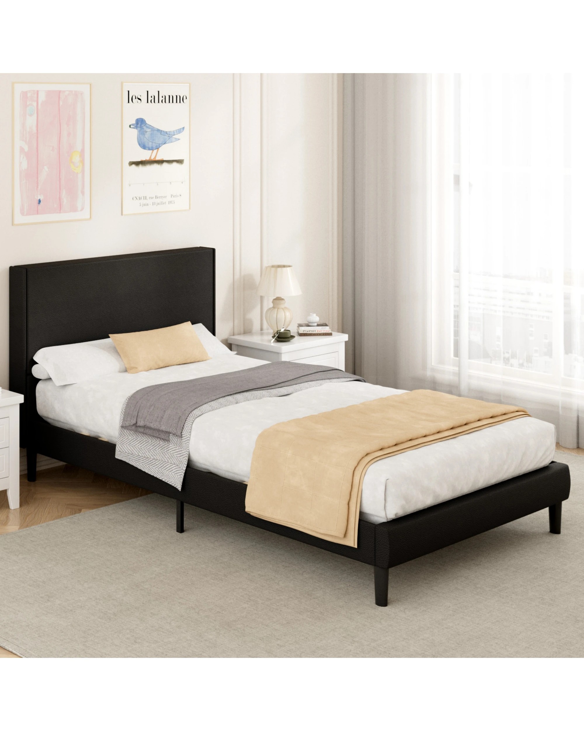 2 Advwin Bed Frame Single Size Mattress Base Upholstered Platform - Black, 2 of 7