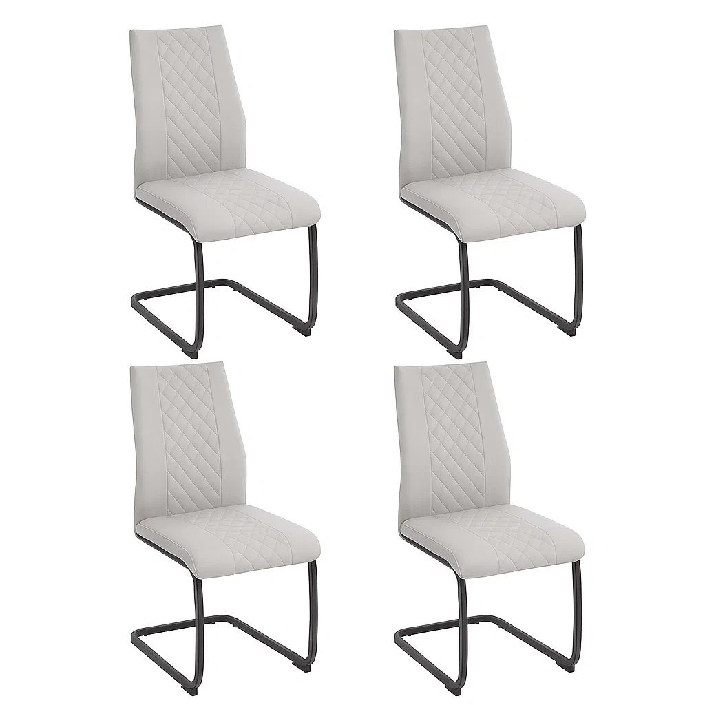 1 Foret Grey Dining Chairs 4pcs Diamond Stitch Design Black Metal Legs Modern, 1 of 10