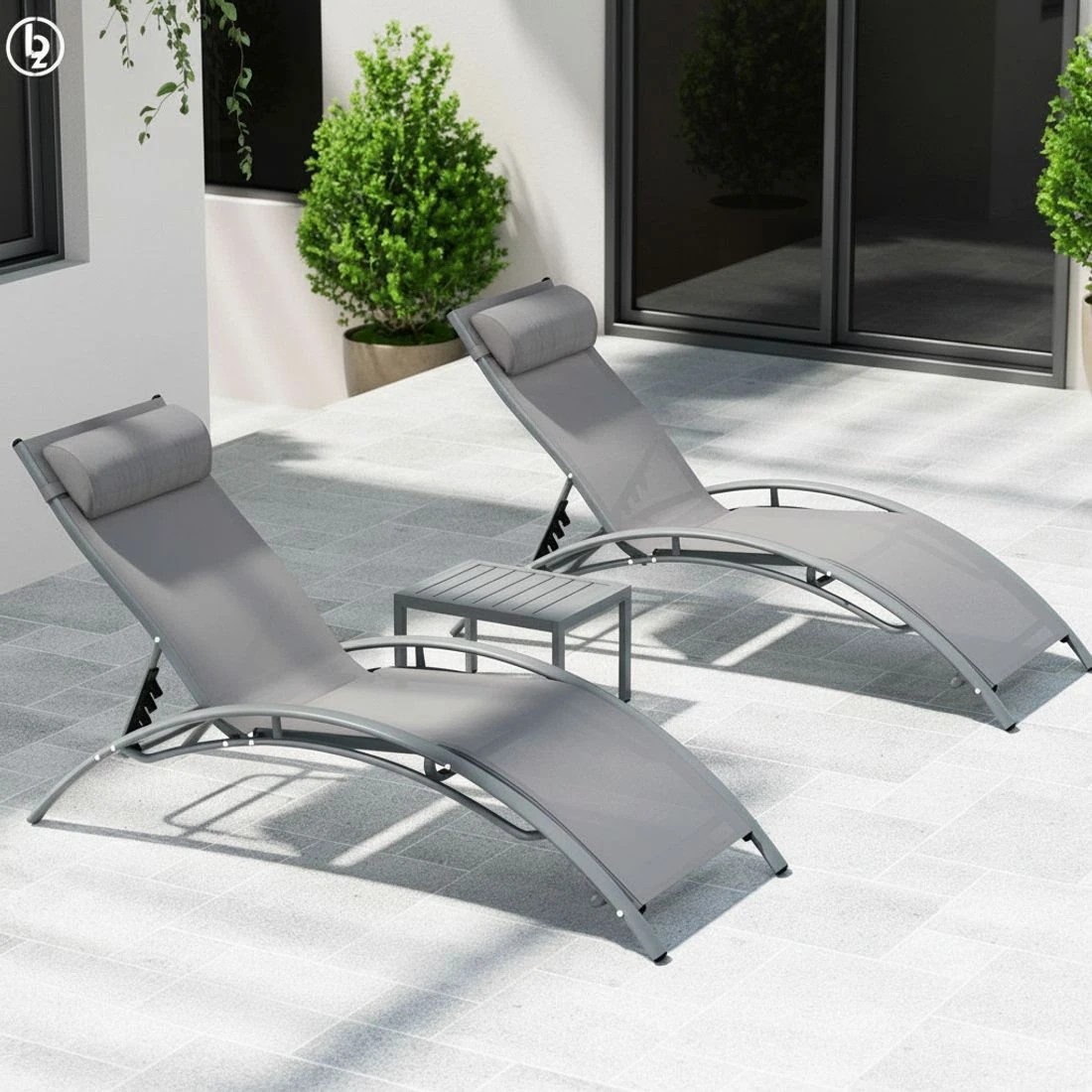 6 Gardeon 3PC Sun Lounge Outdoor Lounger Steel Table Chairs Patio Furniture - Grey, 6 of 7