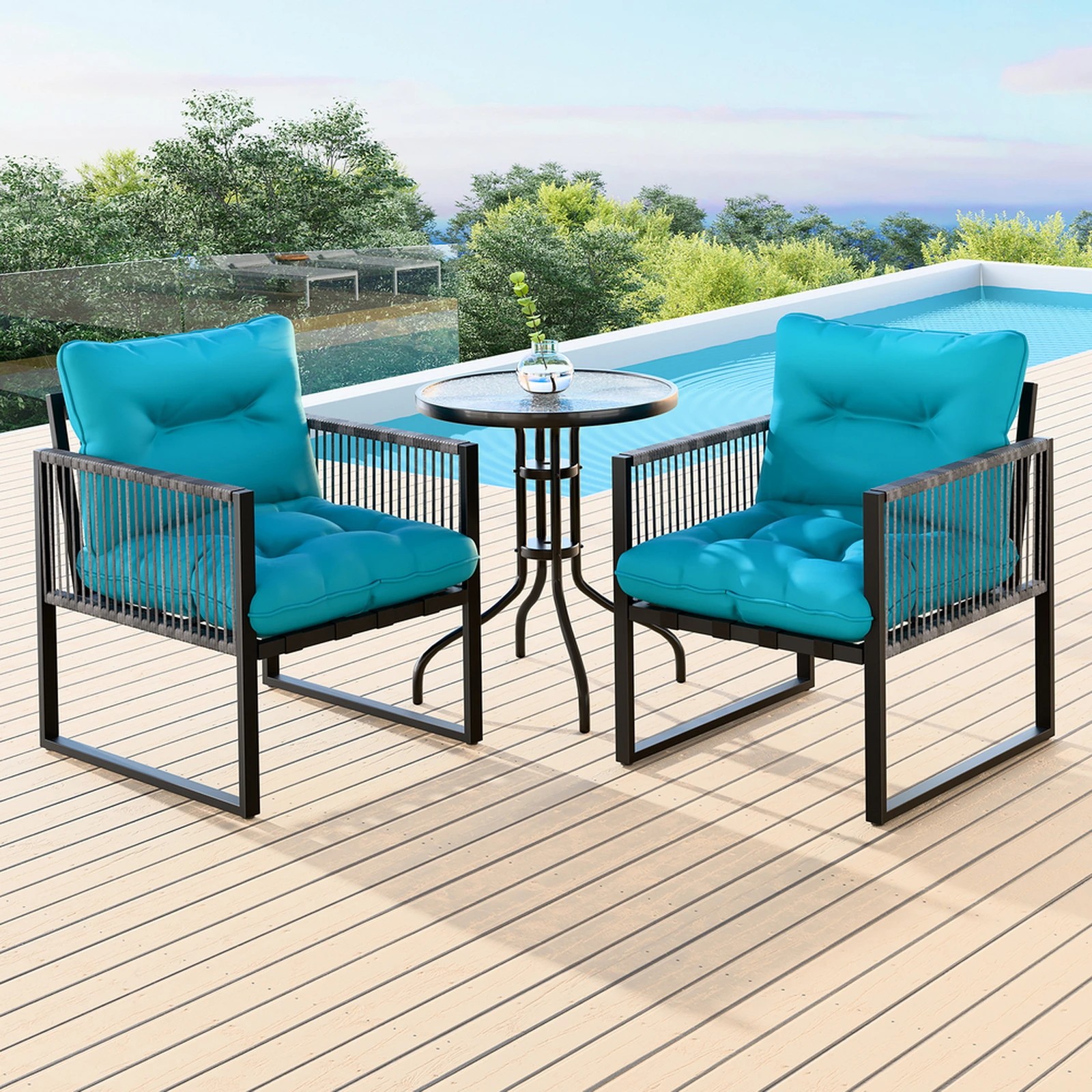 10 Alfordson Outdoor Patio Furniture Set Side Table Lounge Chairs Glass Armchair - Blue, 10 of 10