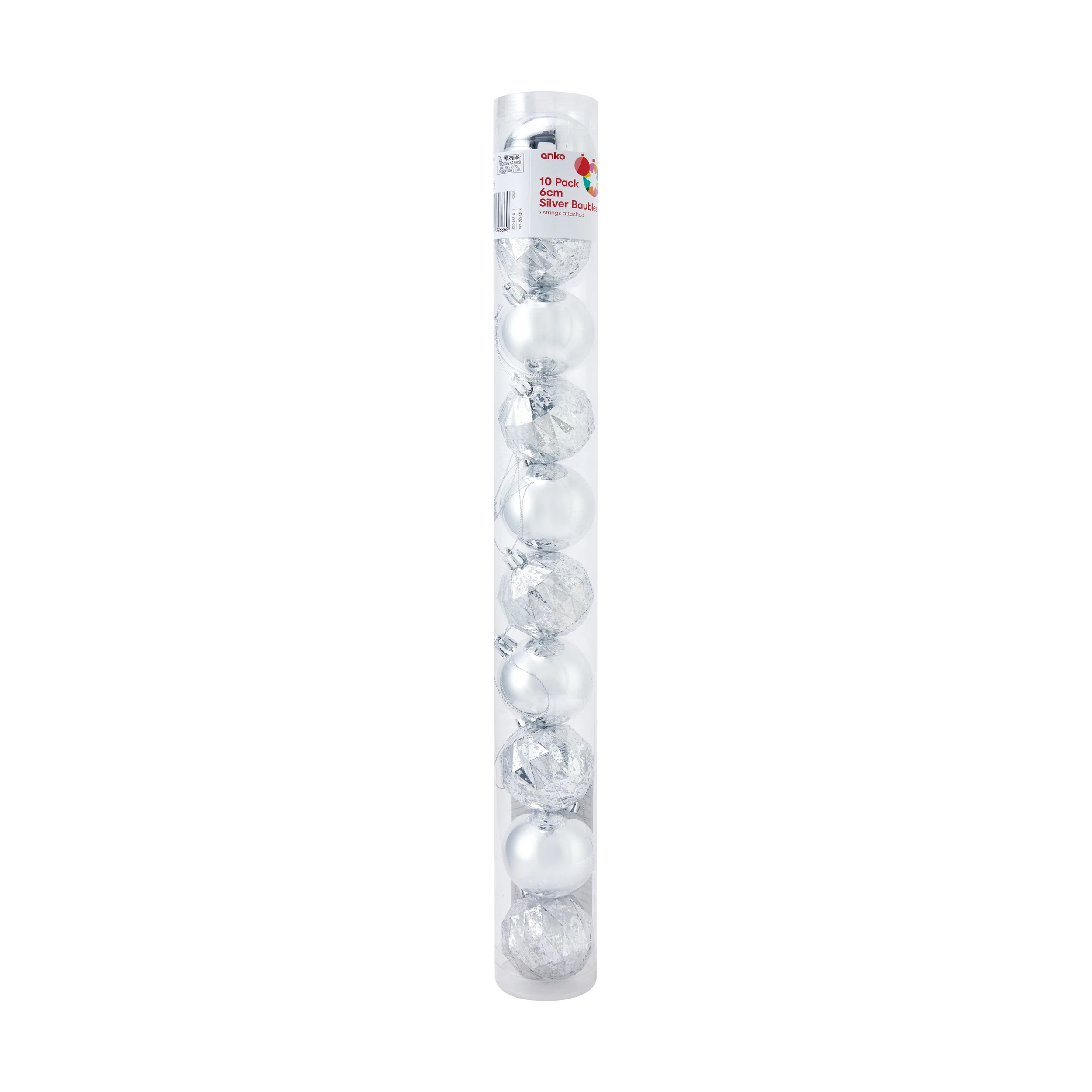 6 10 Pack 6cm Silver Baubles, 6 of 6