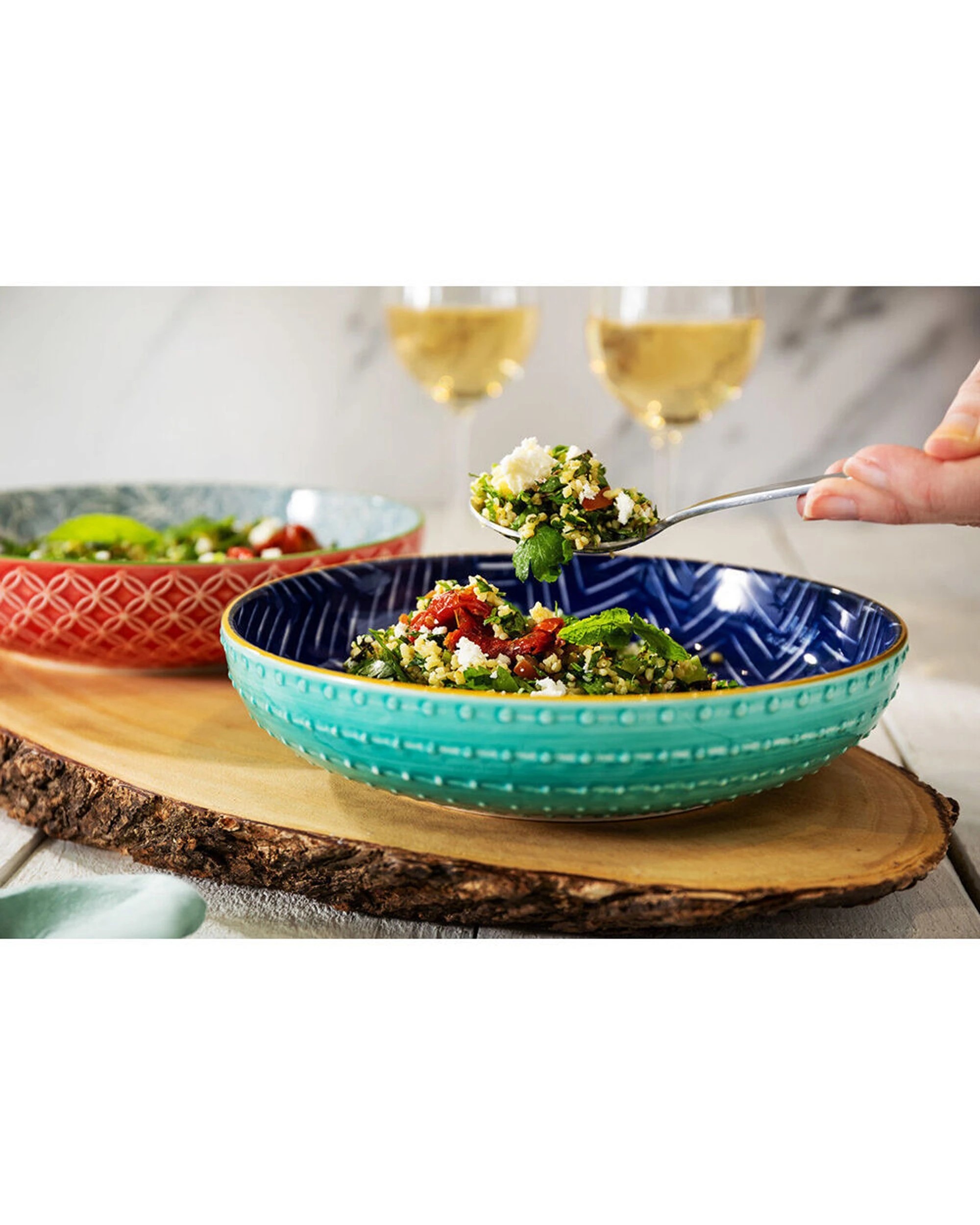 6 Mikasa 2PK Stoneware Chevron Ceramic Serving Bowl Round Dinnerware - Multi, 6 of 7