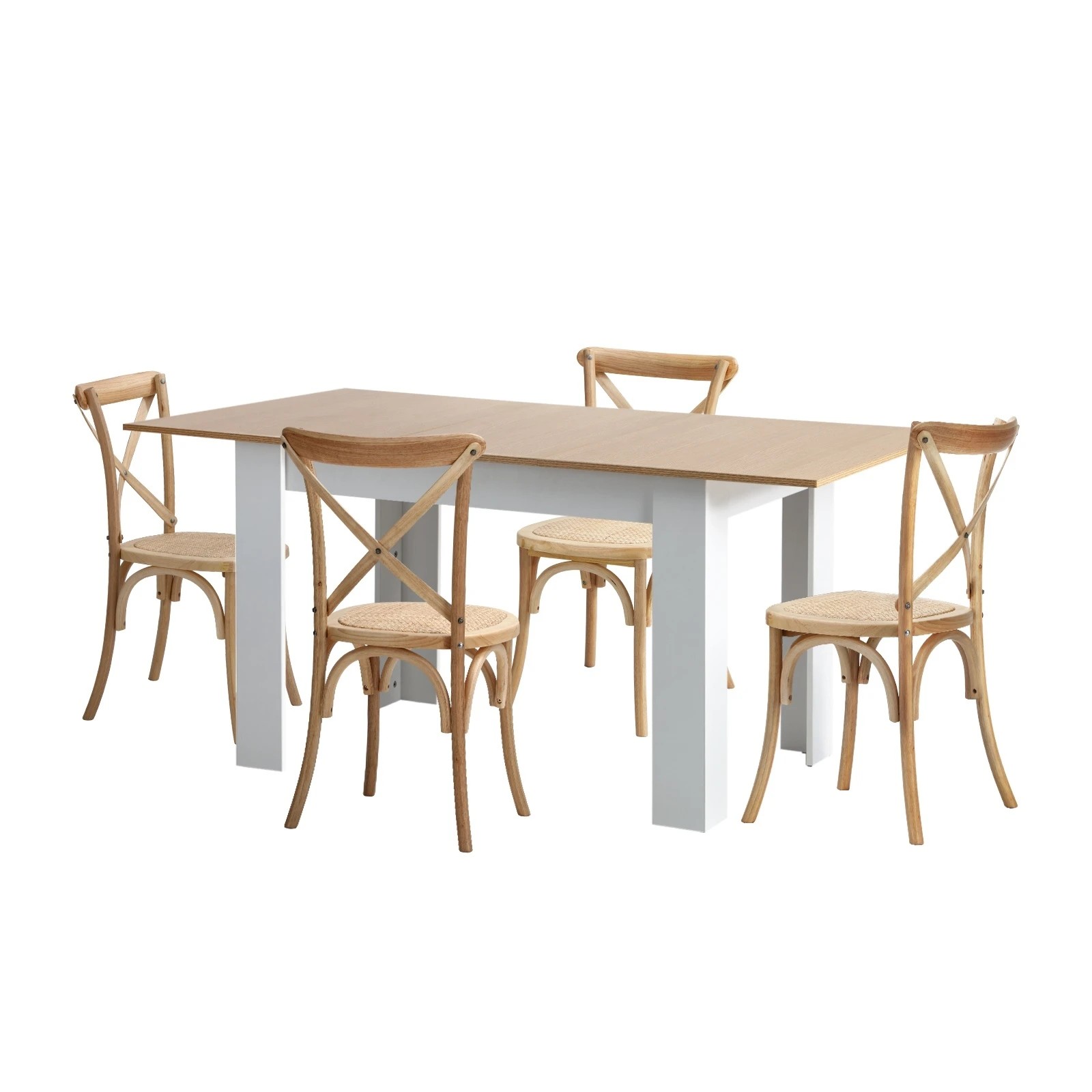1 Oikiture 160cm Extendable Dining Table With 4pcs Dining Chairs Crossback Wooden
 - Multi, 1 of 10