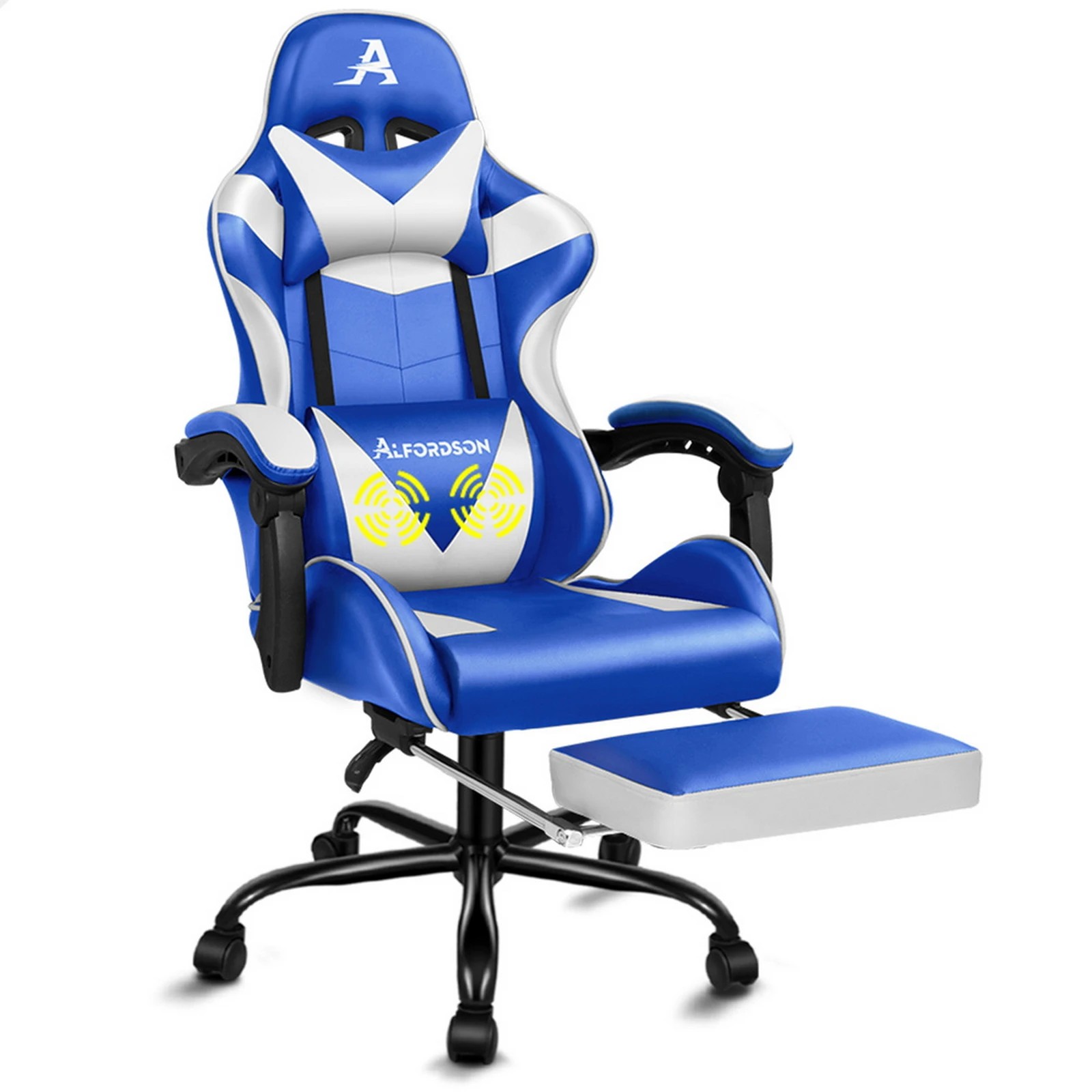 1 Alfordson Gaming Chair Office Executive Racing Footrest Seat Leather - Blue, 1 of 10