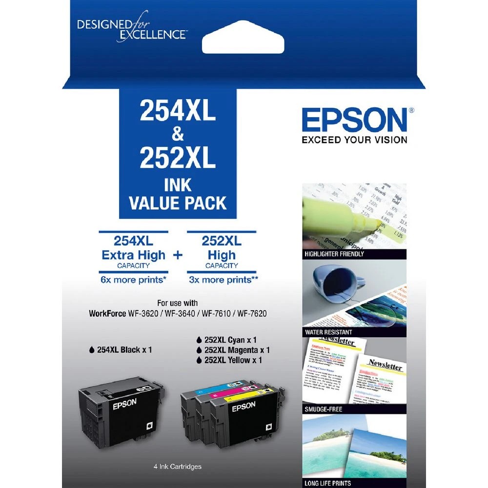 1 Epson 254XL & 252XL Ink Cartridge Value 4 Pack, 1 of 2