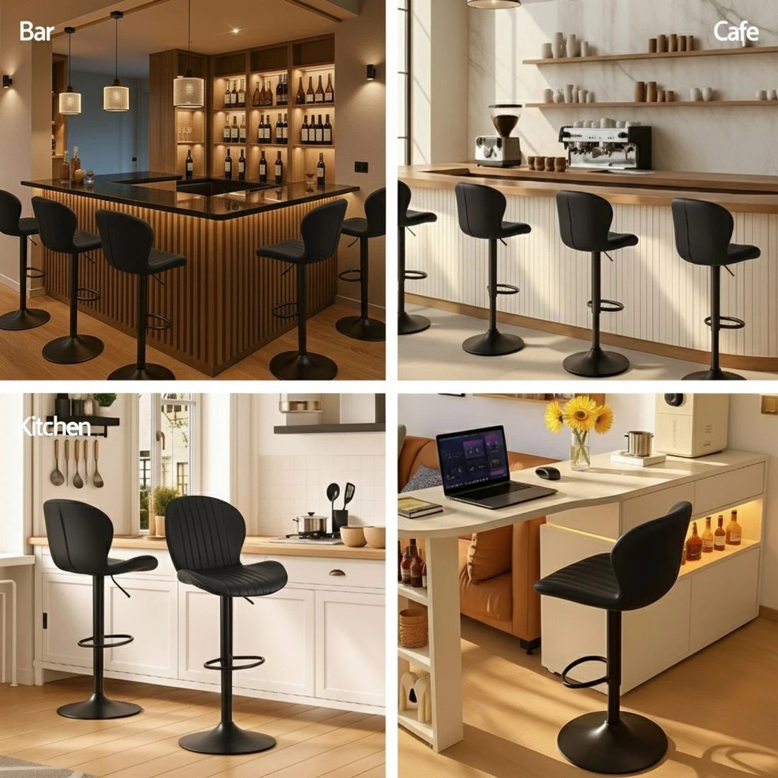 7 Artiss 2x Bar Stools Kitchen Swivel Gas Lift Counter Chair Shell Leather - Black, 7 of 7