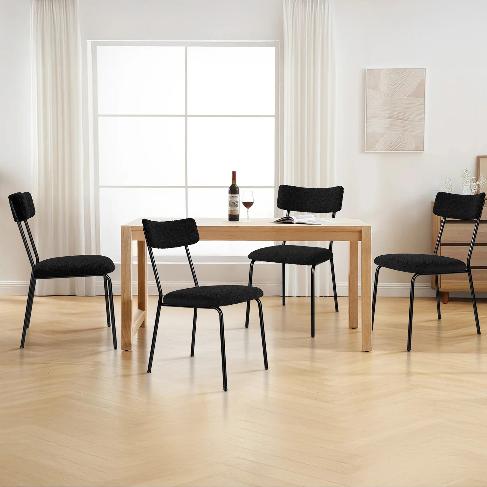 7 Alfordson 4x Dining Chairs Accent Kitchen Lounge Rectangular Back Sherpa - Black, 7 of 9