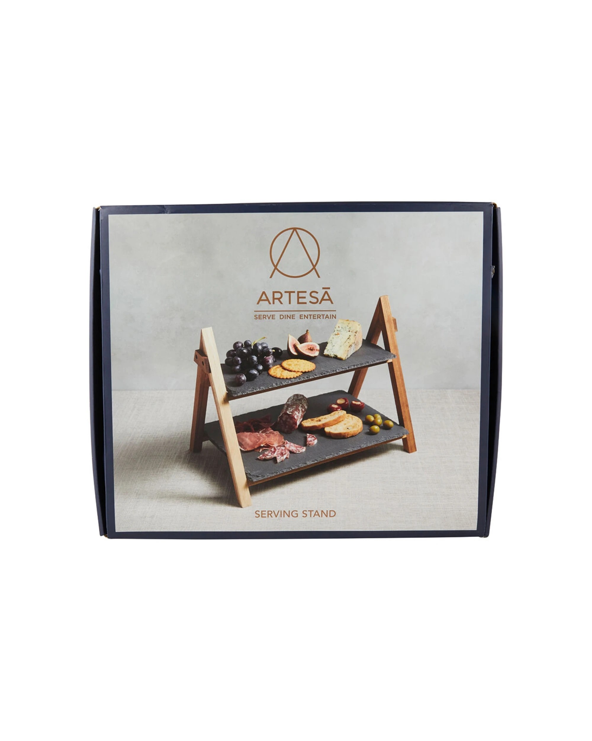 3 Artesa 2 Tier Slate And Wood Food Serving Tray Stand Charcuterie Pastries - Multi, 3 of 3