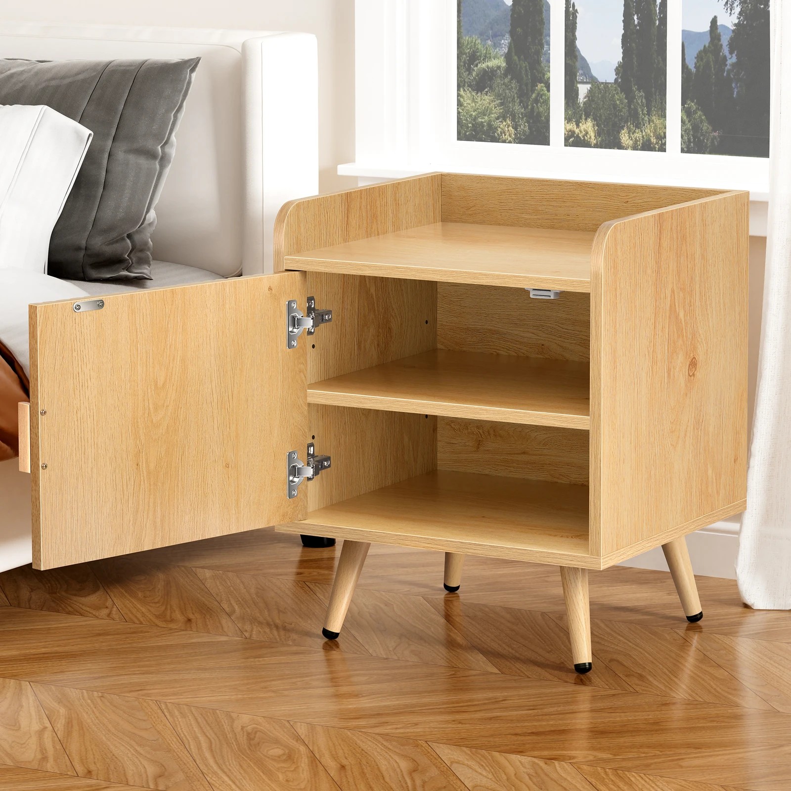 3 Alfordson 2x Bedside Table Cabinet Nightstand Side Storage - Oak, 3 of 10