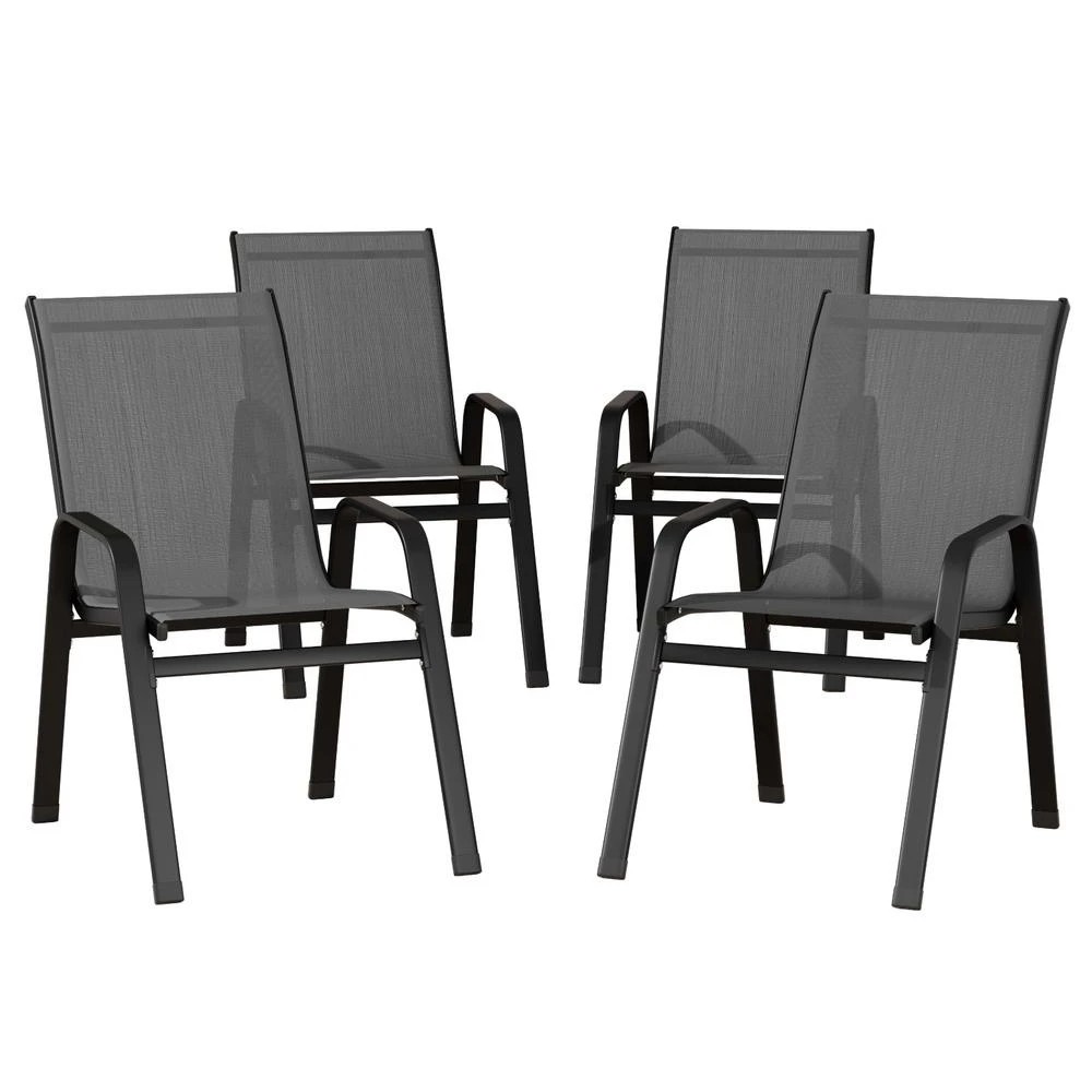 1 Gardeon 4PC Outdoor Dining Chairs Stackable Lounge Chair Patio Furniture - Grey, 1 of 6