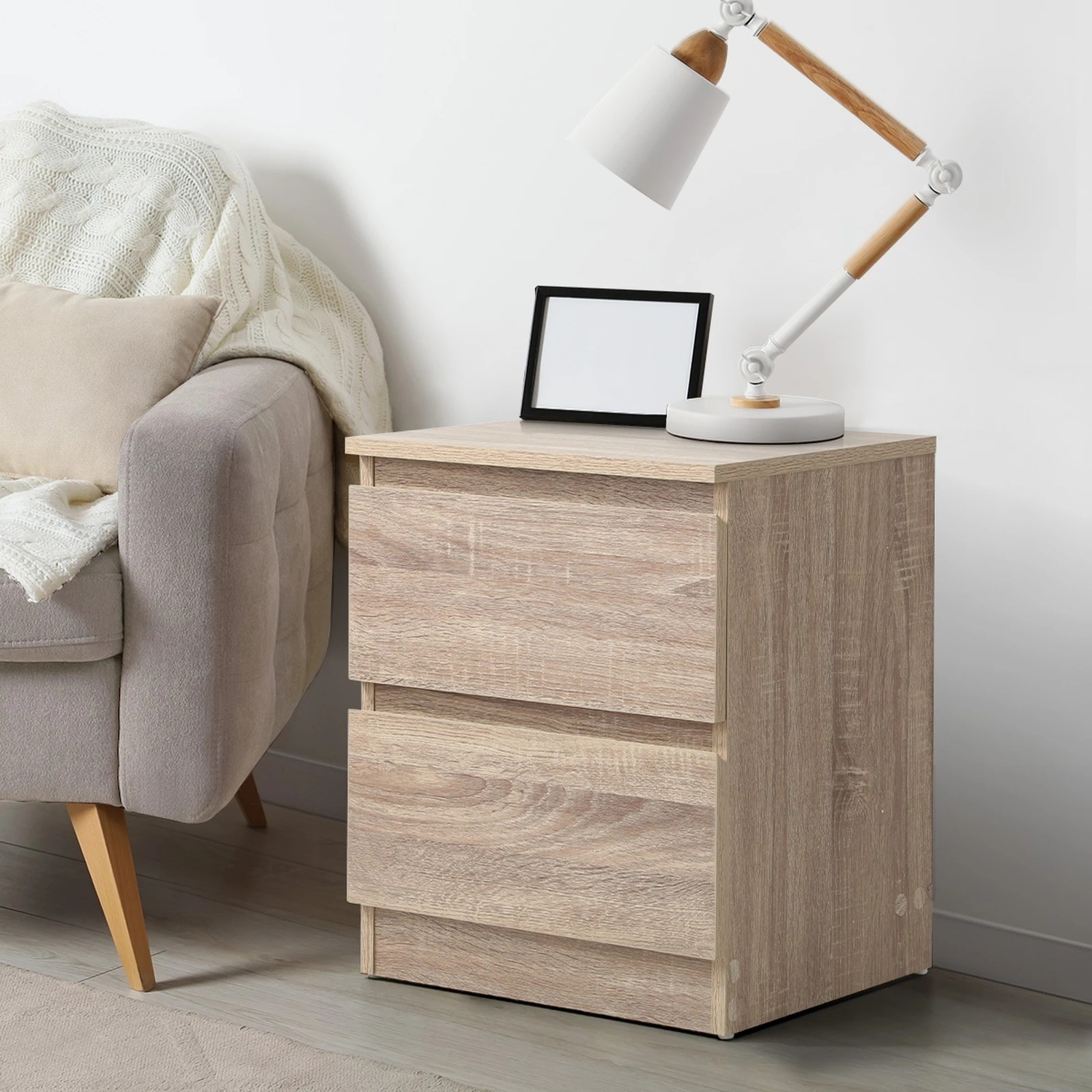 3 Oikiture Bedside Tables Set of 2 Nightstand Side End Table Storage Cabinet - Natural, 3 of 9