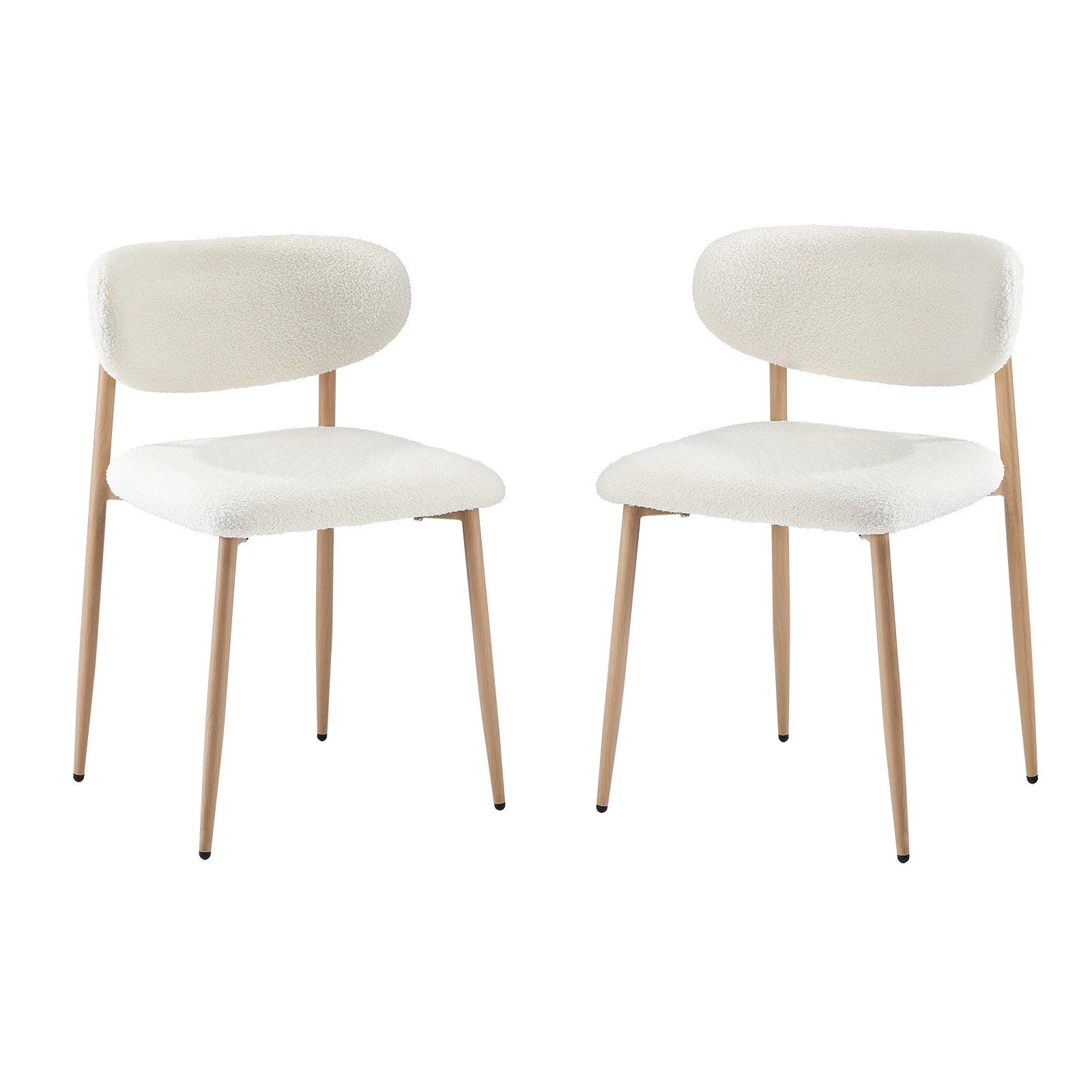 1 Oikiture 2x Dining Chairs Kitchen Chair Cafe Lounge Chair Boucle Timber-look Legs
 - White, 1 of 10