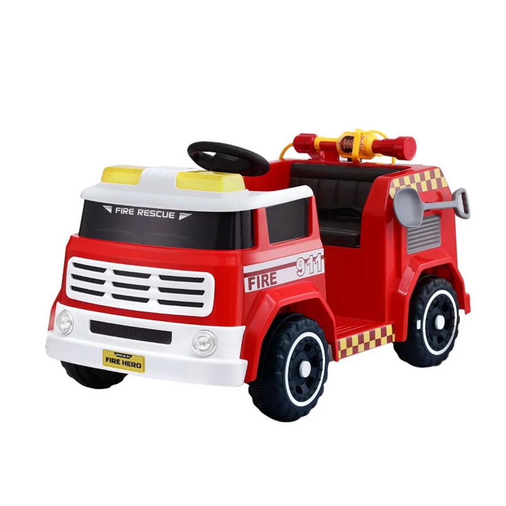 1 Rigo Kids Ride On Car Electric Fire Engine Fighting Truck with Water Gun Music - Red, 1 of 5