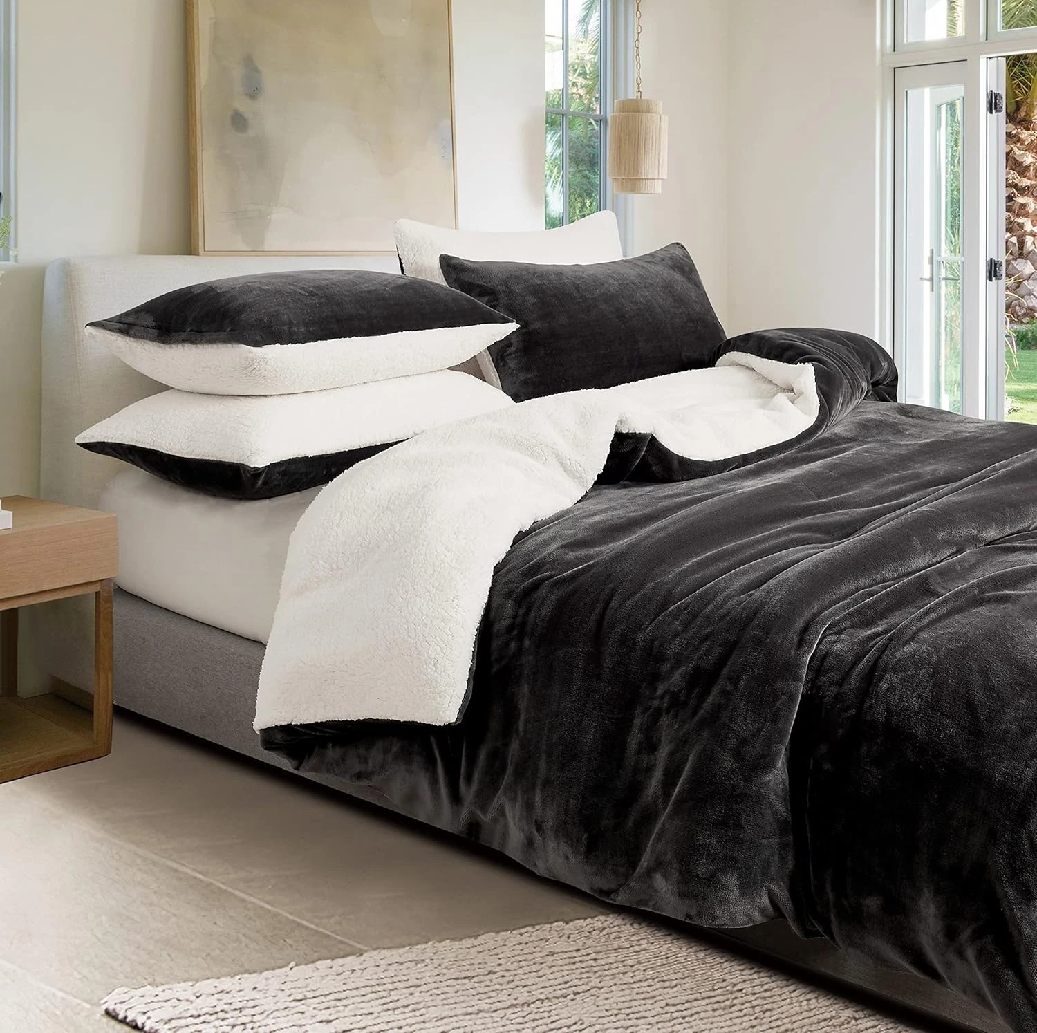 1 Gioia Casa 2-in-1 Teddy Sherpa Quilt Cover Set Warm Reversible - Super King Bed - Charcoal, 1 of 9