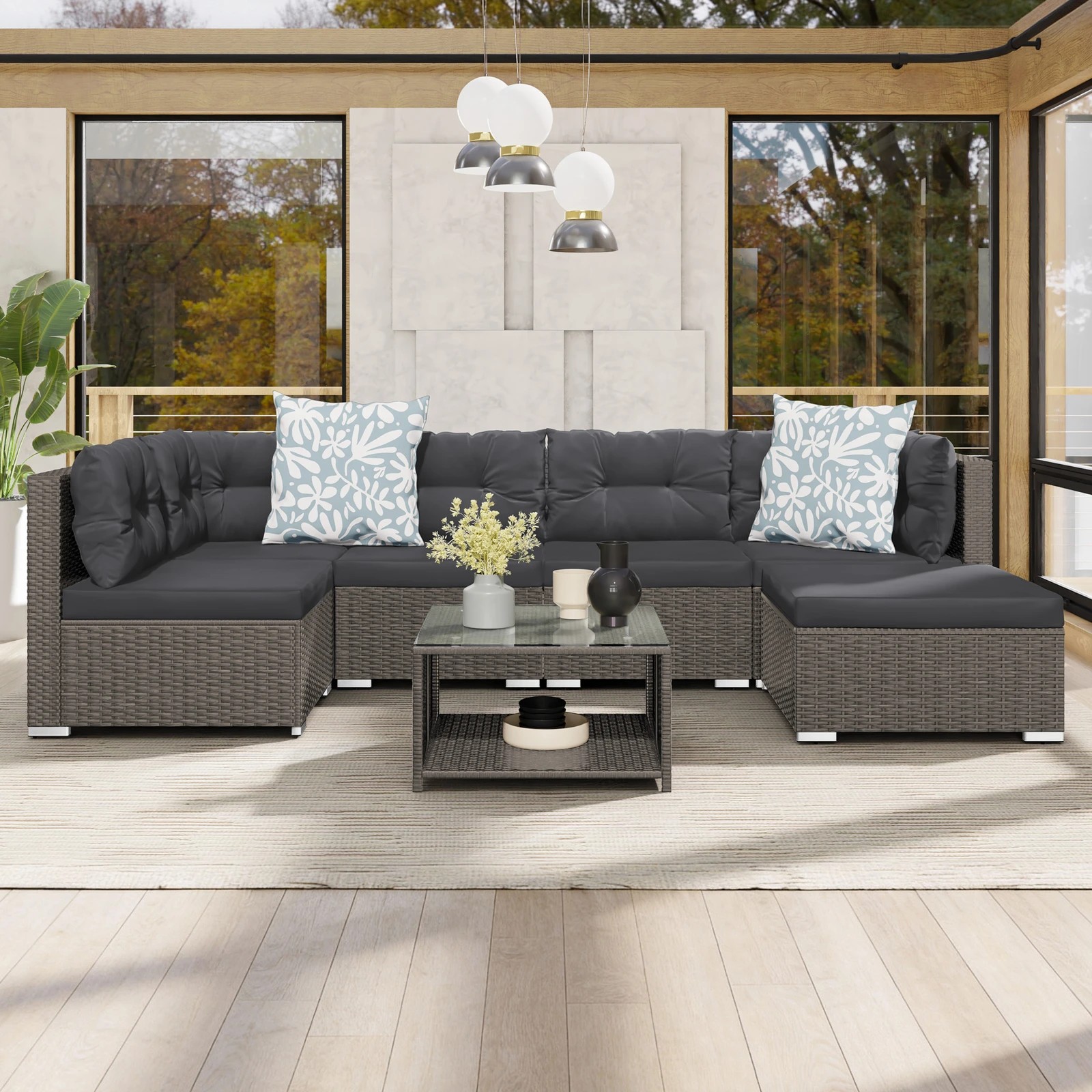 10 Alfordson 6 Seater Outdoor Lounge Setting 7PCS Sofa Set Furniture - Dark Grey, 10 of 10