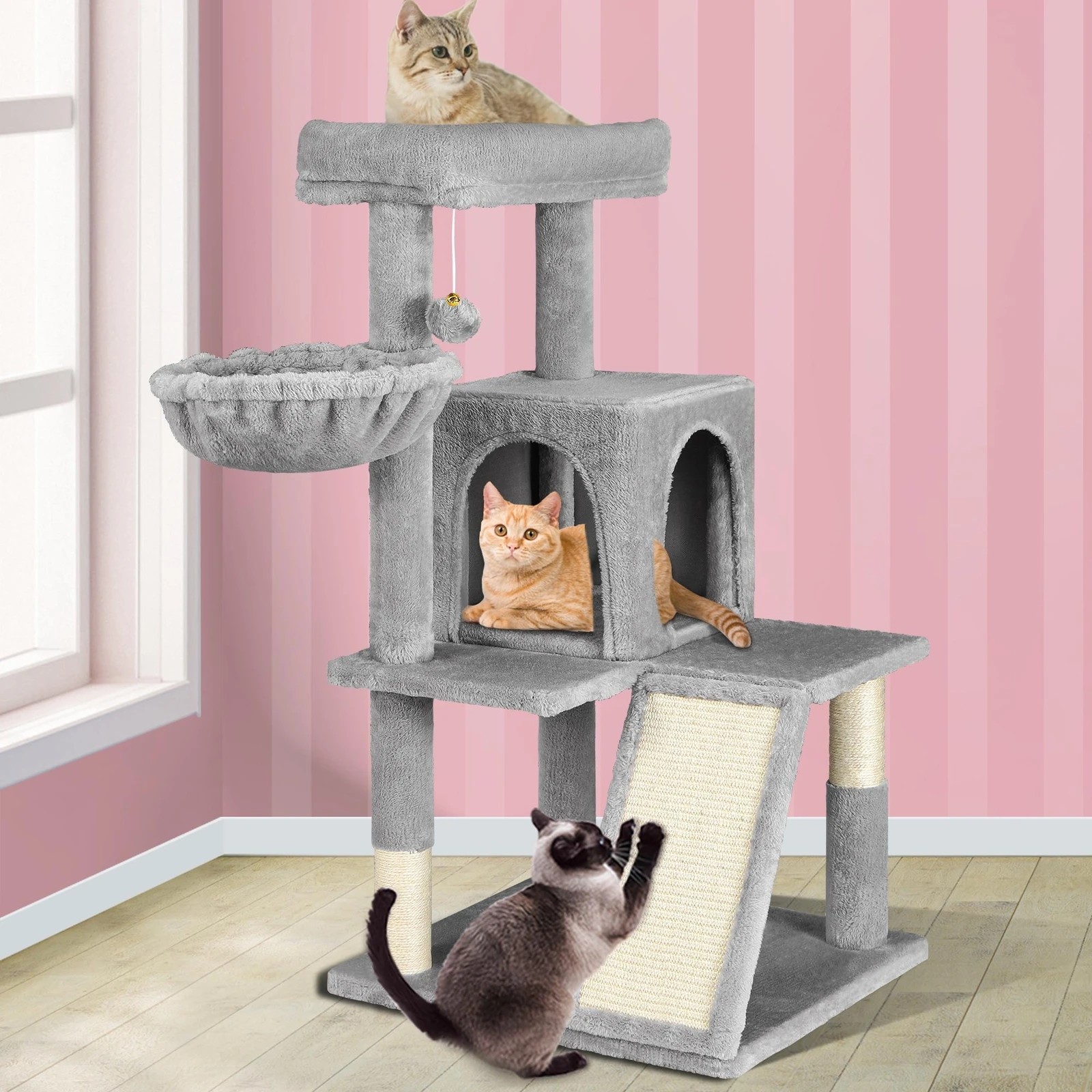 2 Beastie Cat Tree Scratching Post Scratcher Tower Condo House Furniture Wood 100cm - Grey, 2 of 7