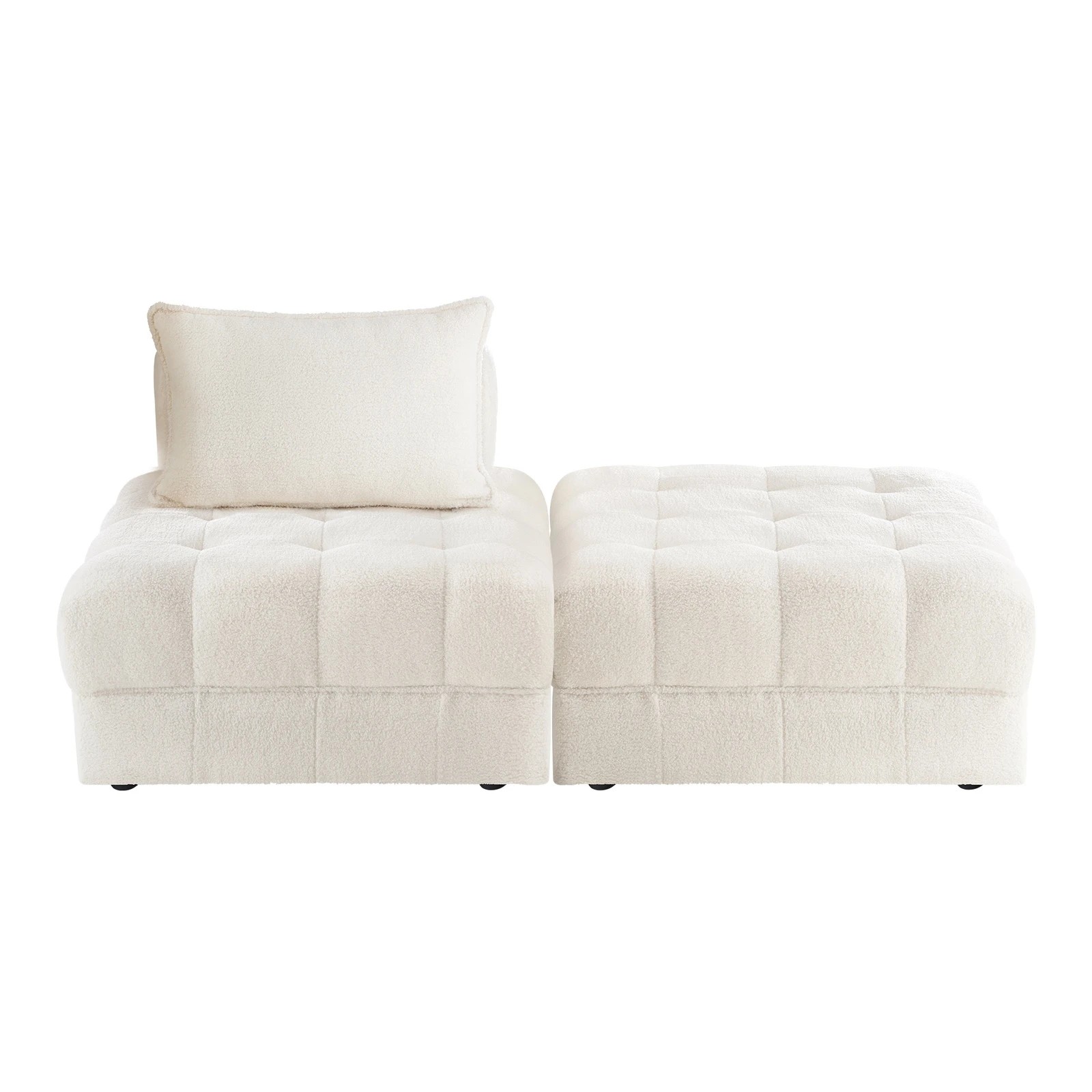 8 Oikiture 2 Seater Boucle Modular Sofa & Ottoman Set Armless Tofu Back
 - White, 8 of 10