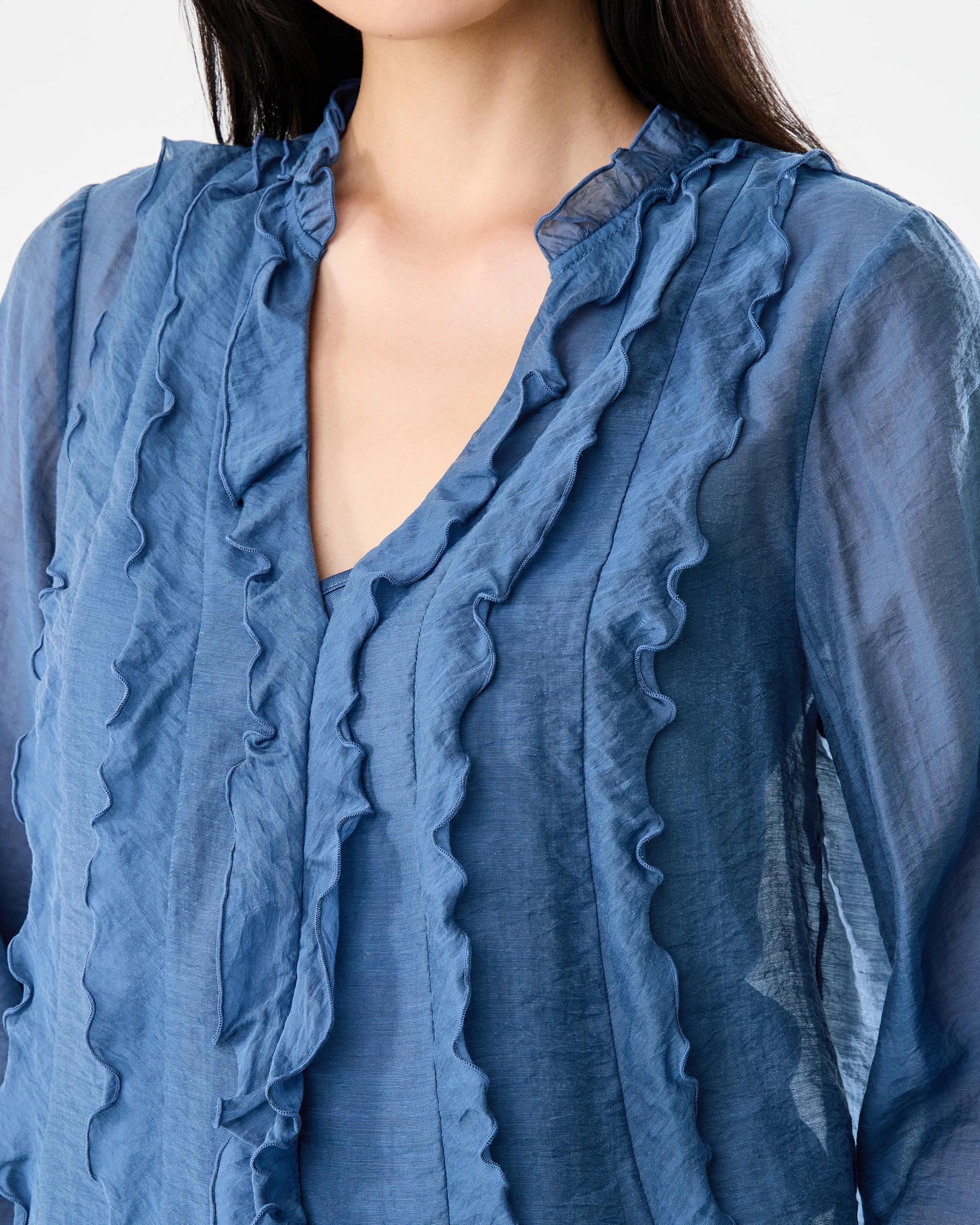 6 Long Sleeve Ruffle Blouse Blu Ink, 6 of 6