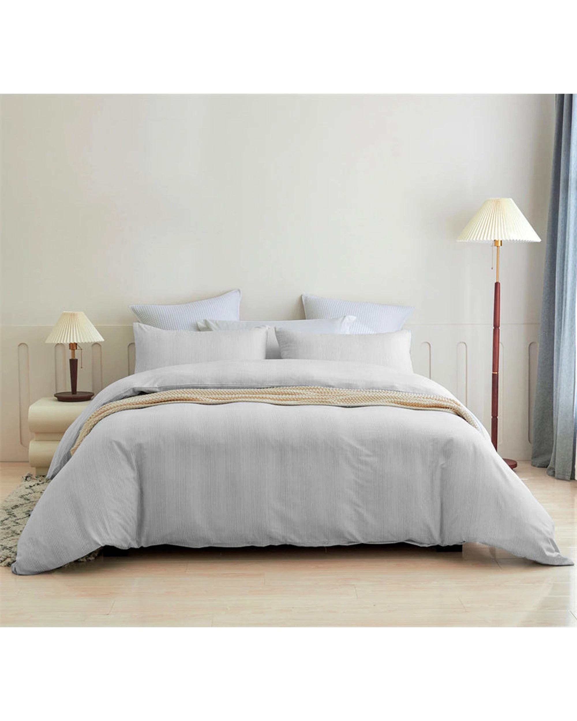 1 Cotton More Bamboo Cotton Striped Pattern Doona Quilt Cover Set King - Grey, 1 of 7