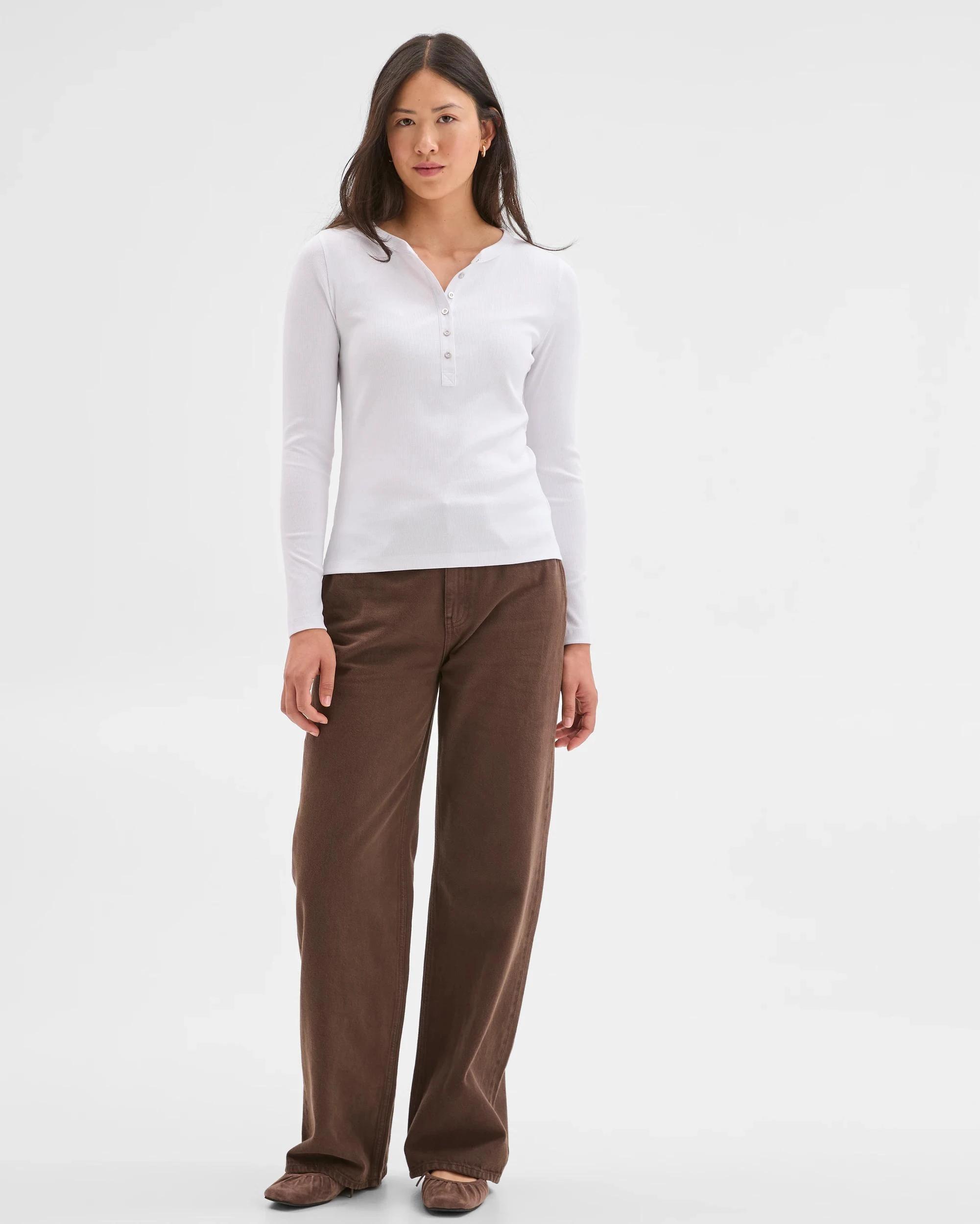 3 Target Woman Australian Cotton Long Sleeve Rib Henley T-Shirt WHITE, 3 of 7