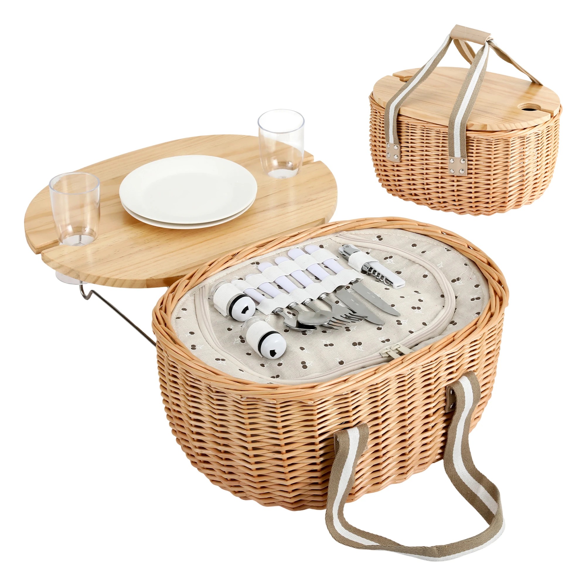 1 Alfresco 2 Person Insulated Picnic Basket Set with Foldable Wood Table - Multi, 1 of 8