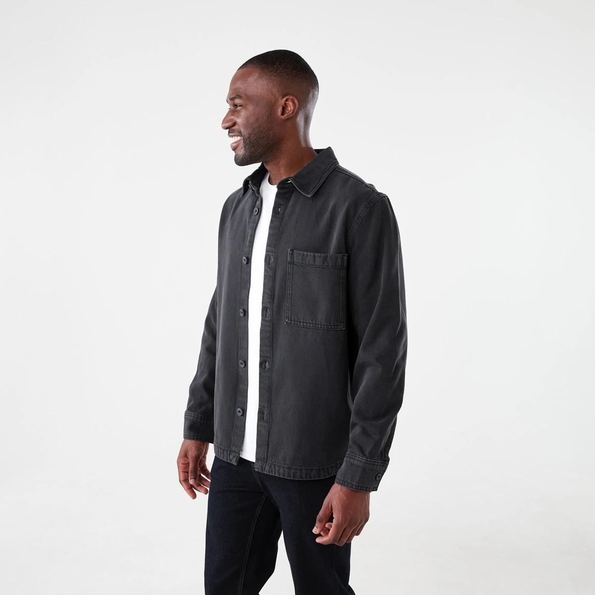 3 Long Sleeve Denim Overshirt WASHED BLACK, 3 of 7