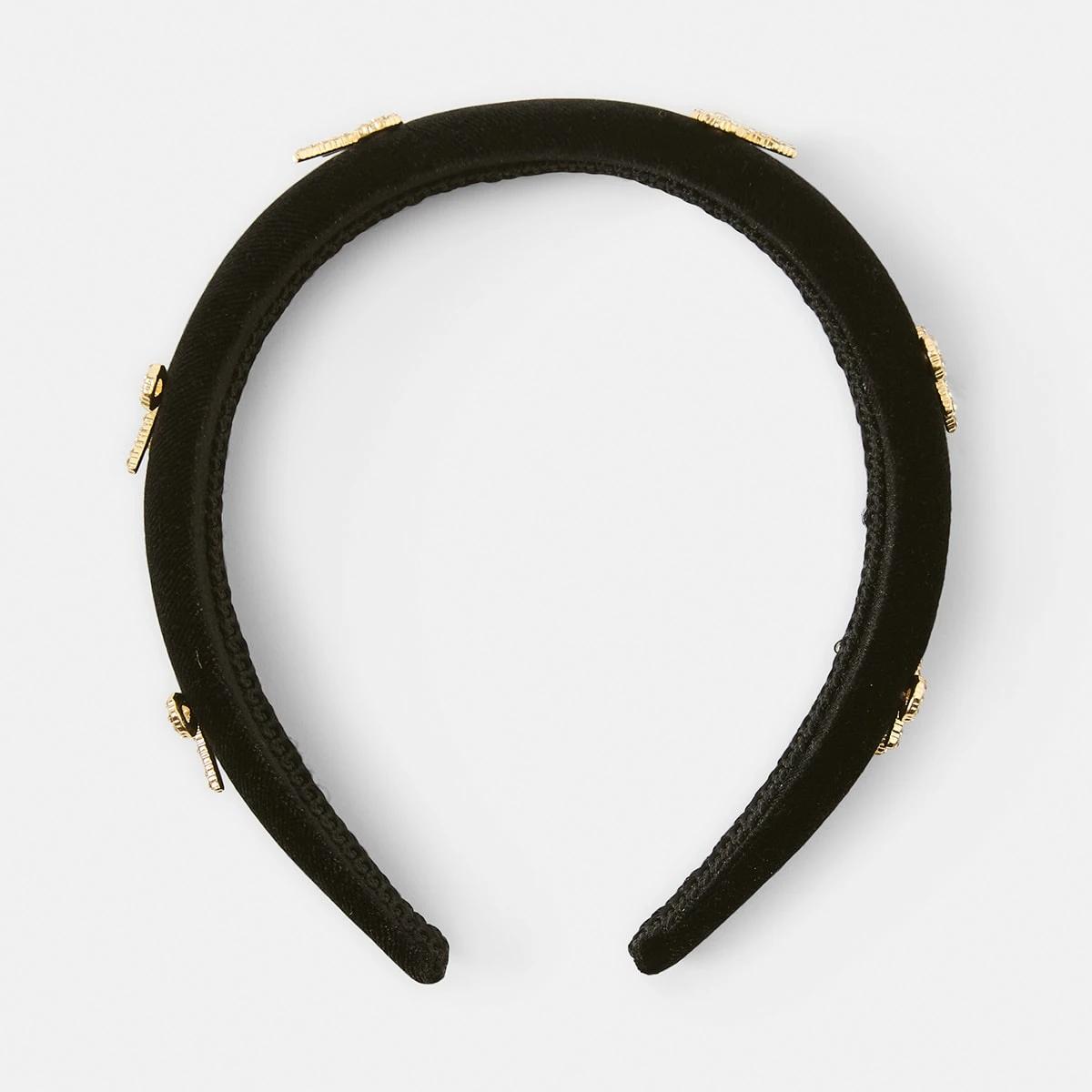 3 Black Diamante Bow Headband Black, 3 of 5