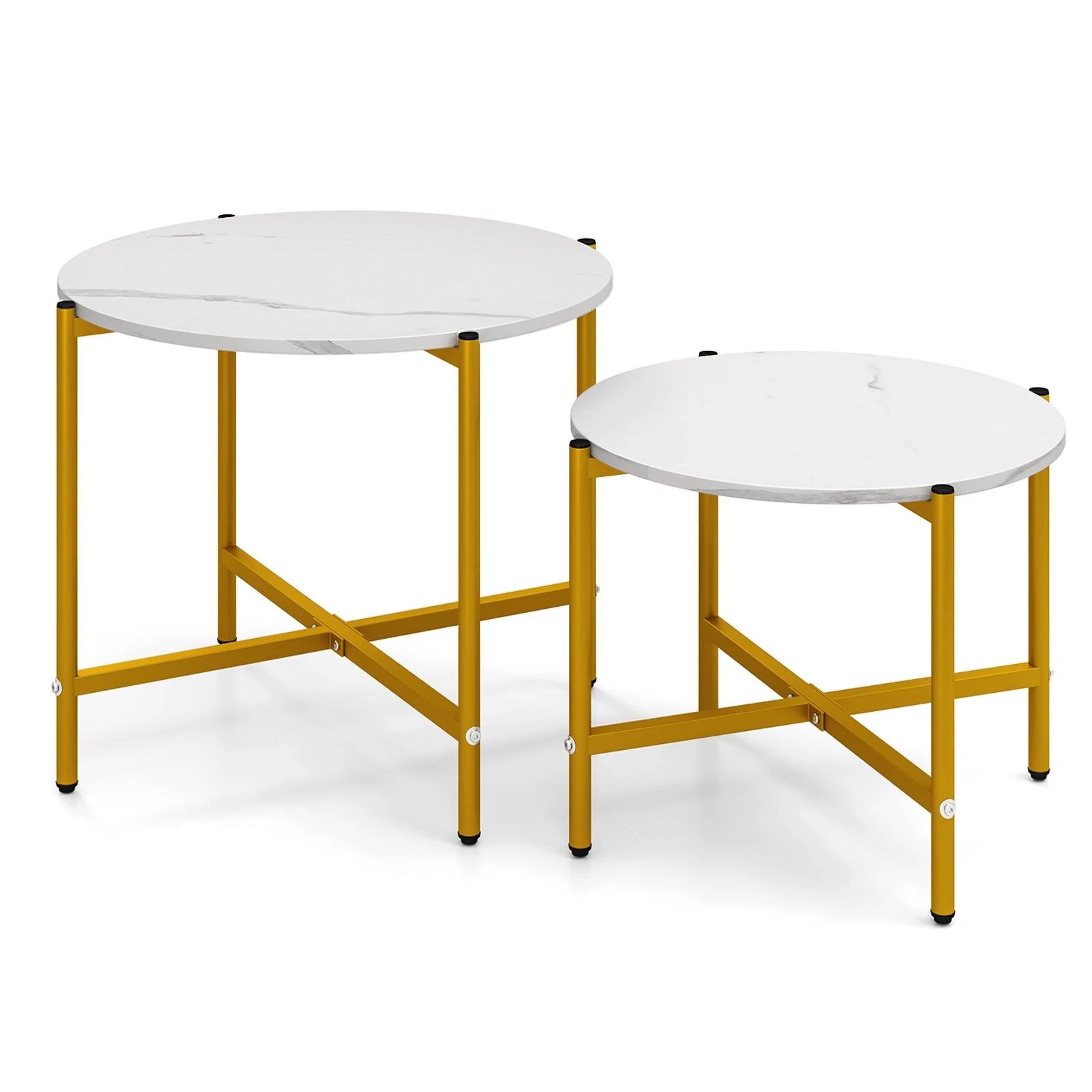 1 Costway 2PCS Round Coffee Table Sofa Nesting Side End Table w/Adjustable Footpads, 1 of 4