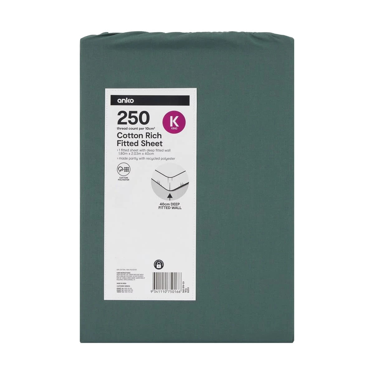 4 250 Thread Count Cotton Rich Fitted Sheet - King Bed, Teal, 4 of 4