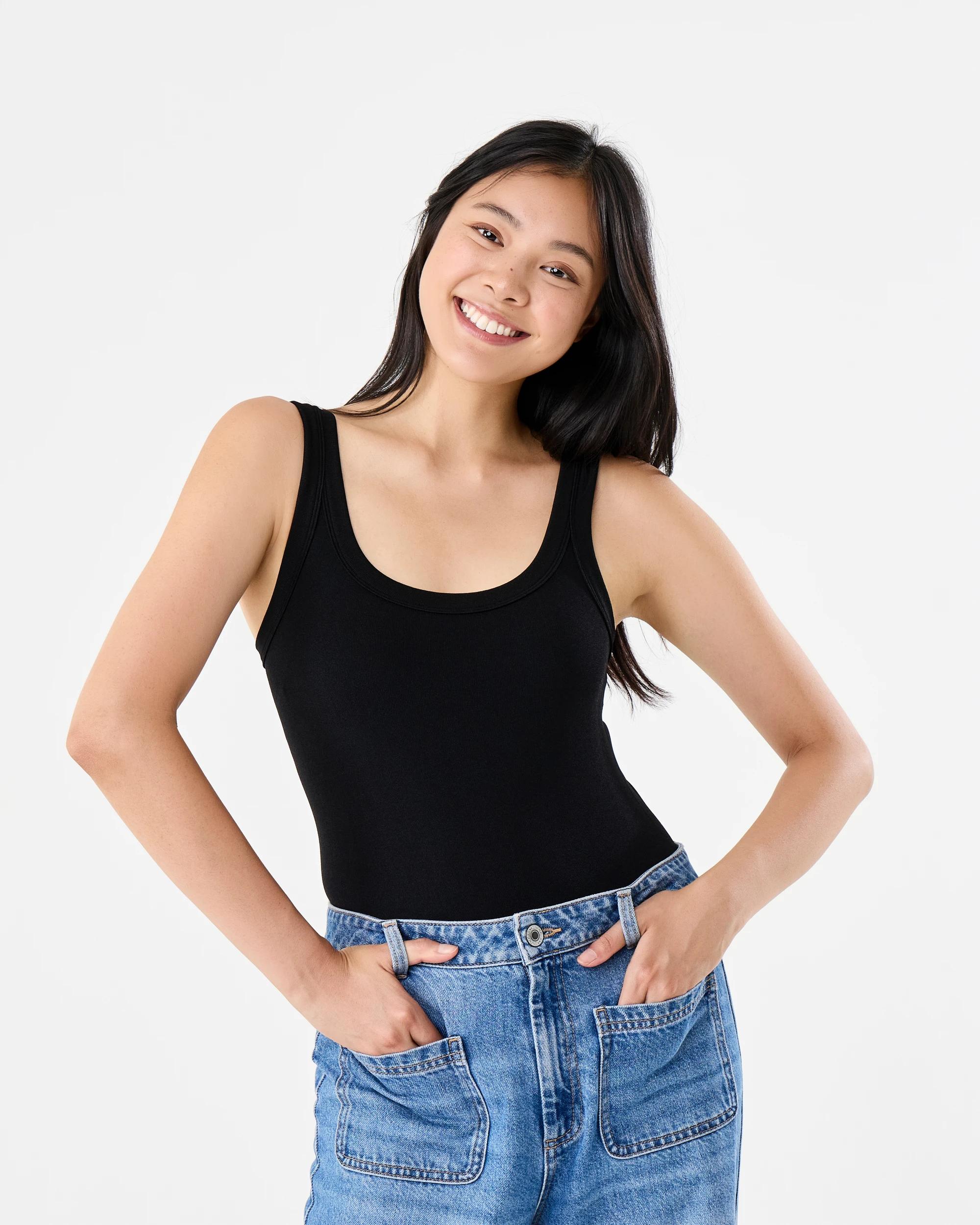 1 Sleeveless Soft Rib Bodysuit Black, 1 of 6