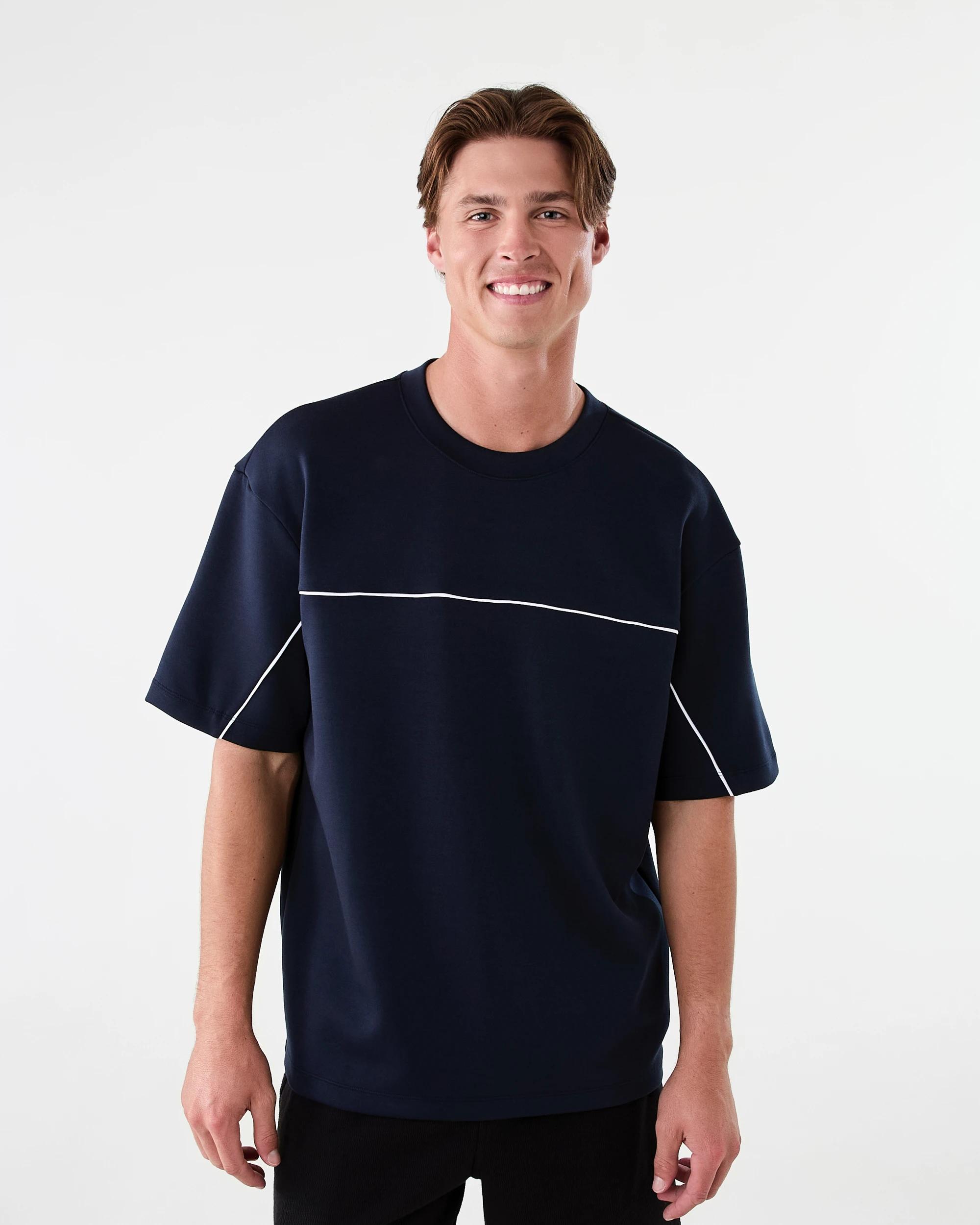 1 Active Mens Oversized Piping Scuba T-shirt Shade Navy, 1 of 6