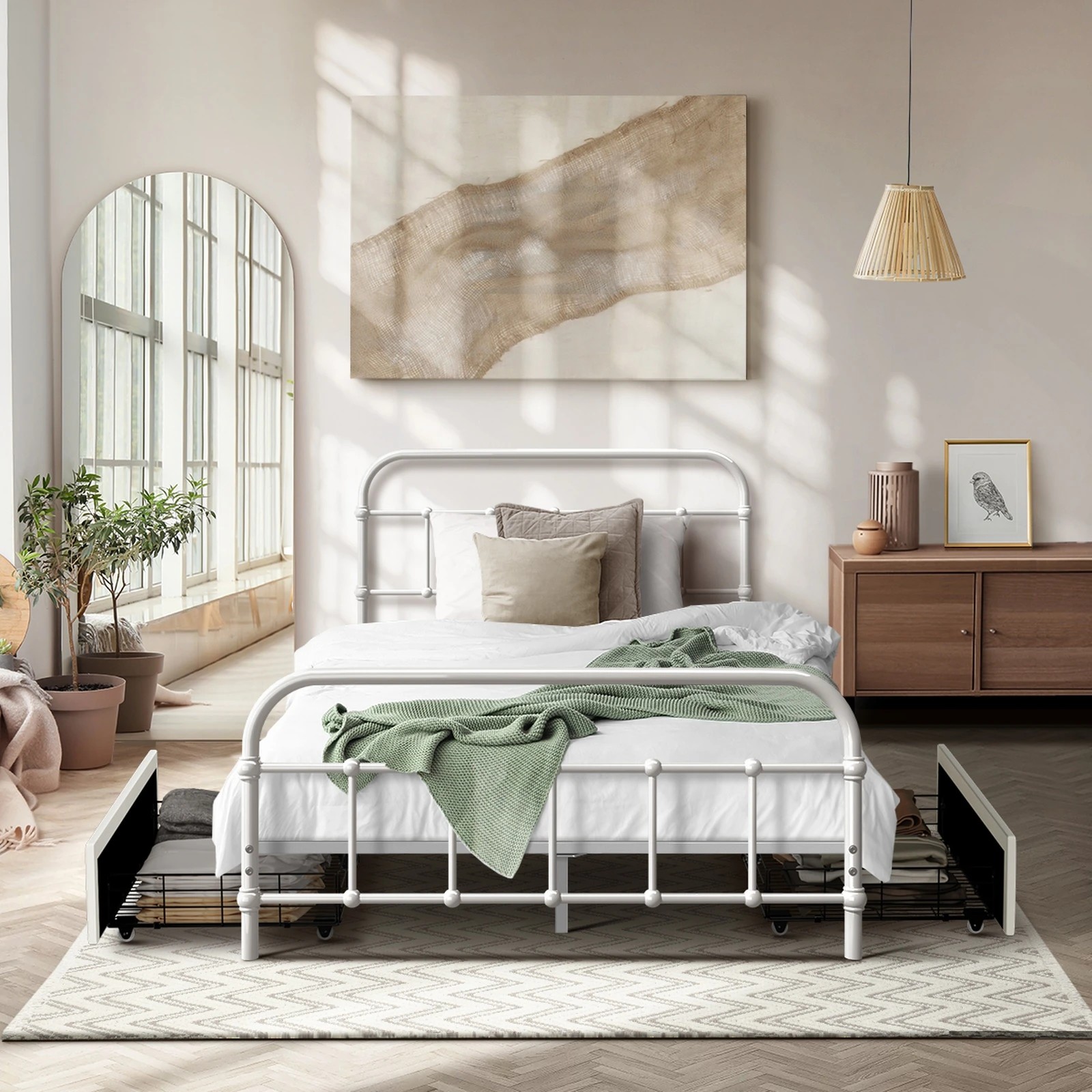 2 Oikiture Metal Bed Frame King Single Size Bed Base with 2 Drawers - White, 2 of 9