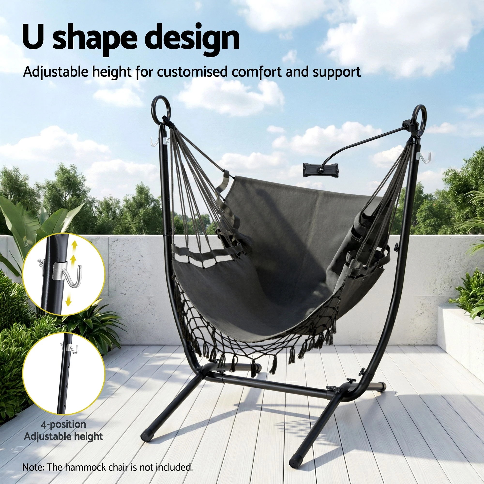 3 Gardeon Hammock Chair Stand Iron Frame w/ Phone Holder - Black, 3 of 6