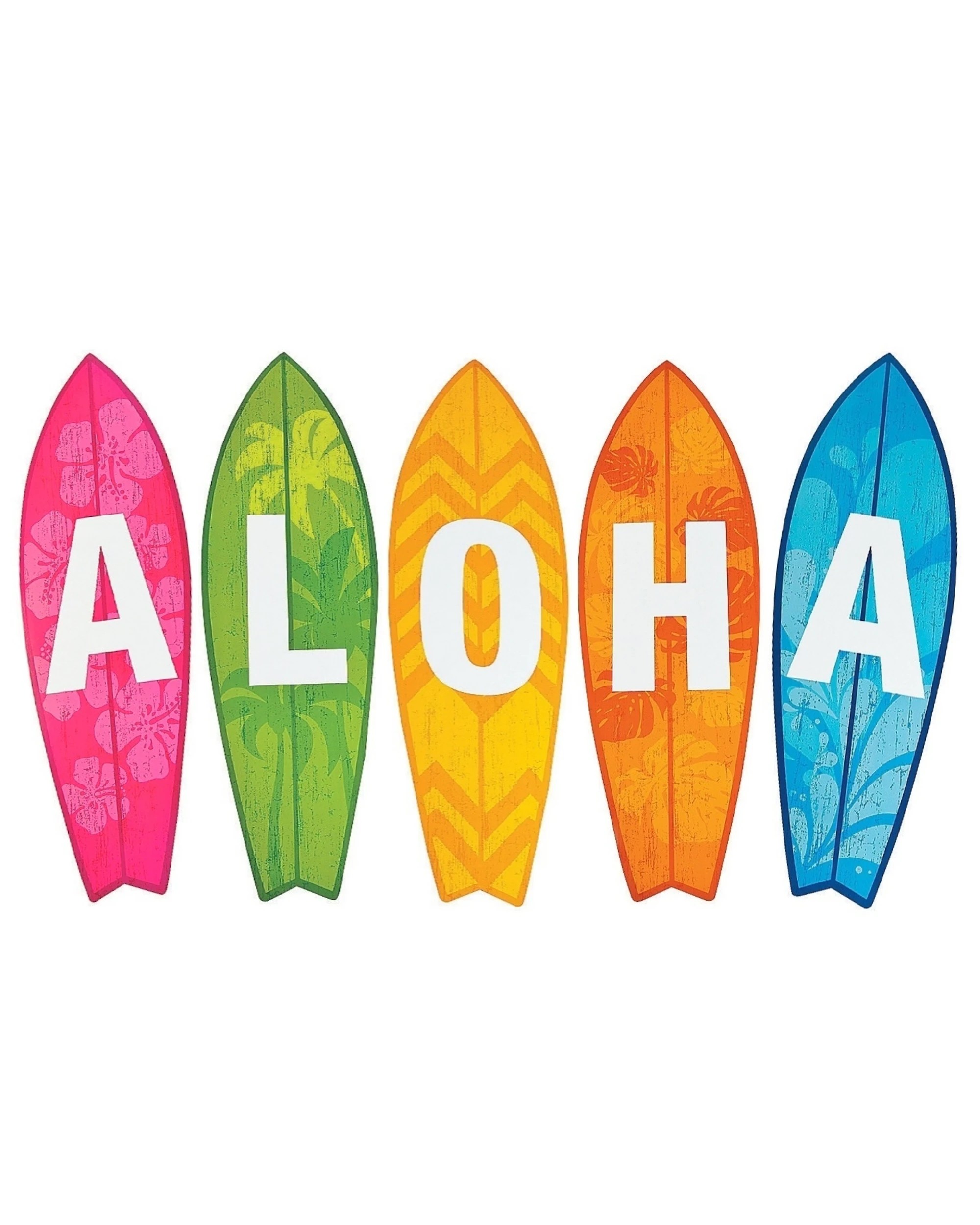 1 Partyrama Aloha Surfboard Cutouts Pack of 5, 1 of 2
