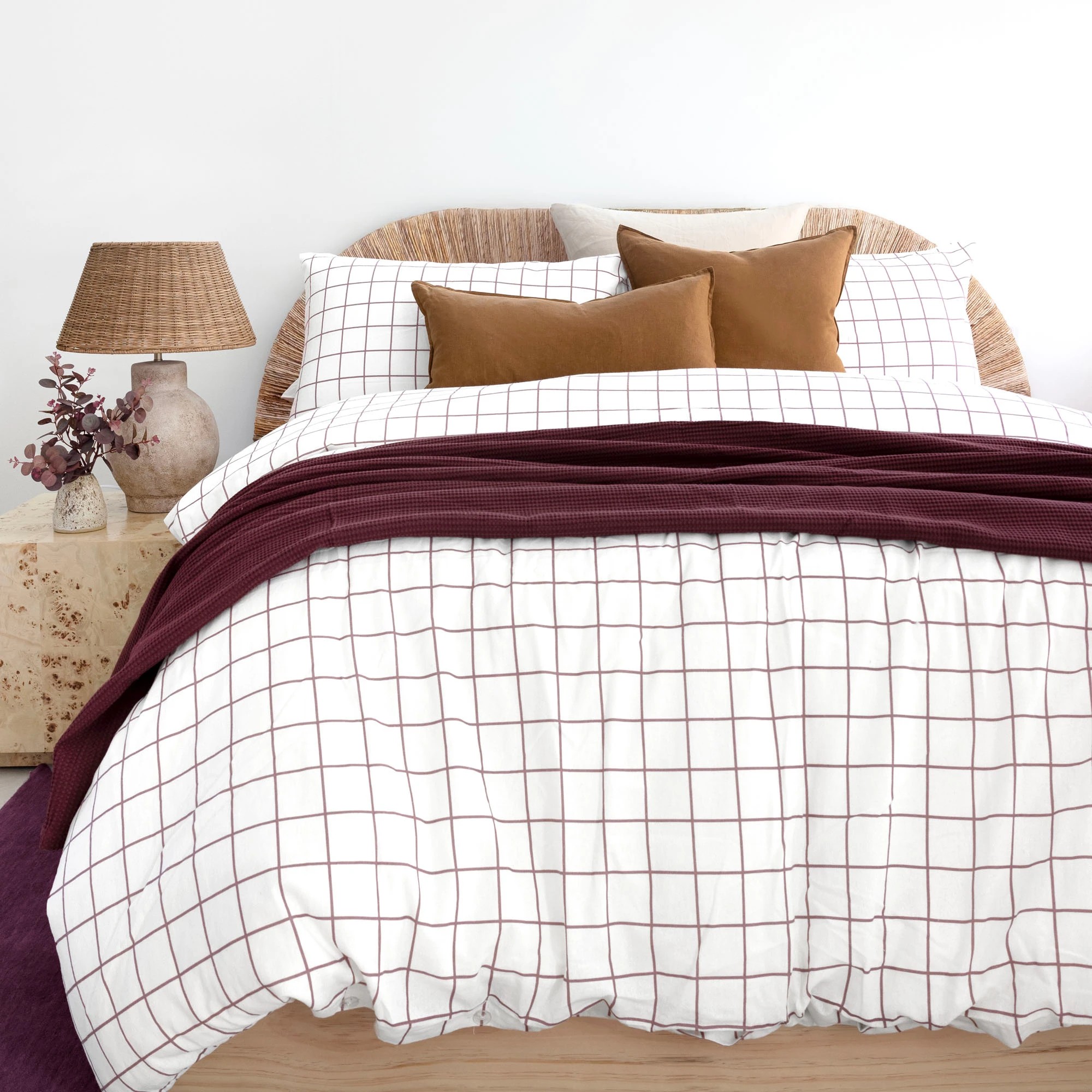 1 Bambury Grid  Brushed Cotton 160GSM Flannelette Quilt Cover Set   Boysenberry - Queen Bed - Red, 1 of 3