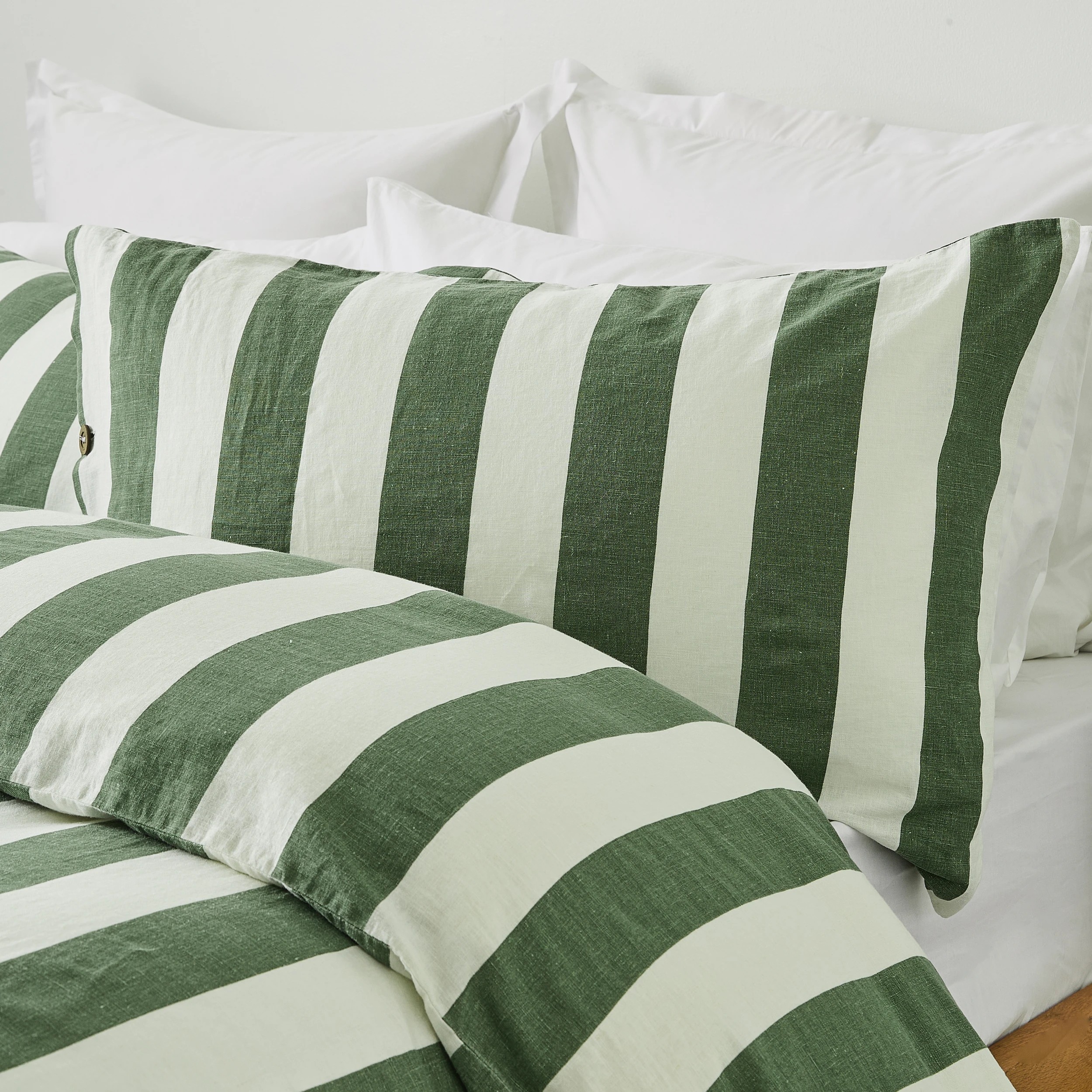 2 Stripe Linen Cotton Quilt Cover Set - Queen Bed, Forest, 2 of 7