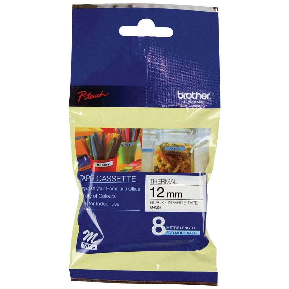 1 Brother M-K231 M Tape 12mm x 8m Black on White, 1 of 1