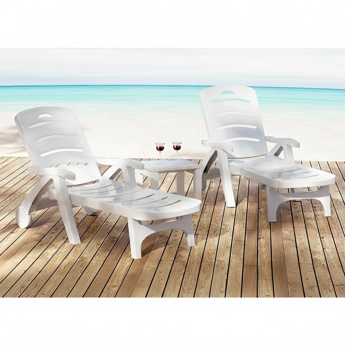 3 Gardeon Sun Lounger Folding Chaise Lounge Chair Wheels Patio Outdoor - White, 3 of 5
