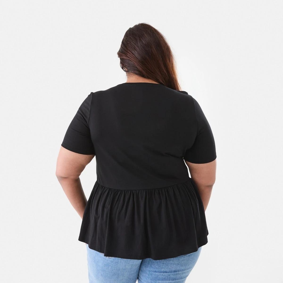 3 Curve Short Sleeve Peplum Top Black, 3 of 6