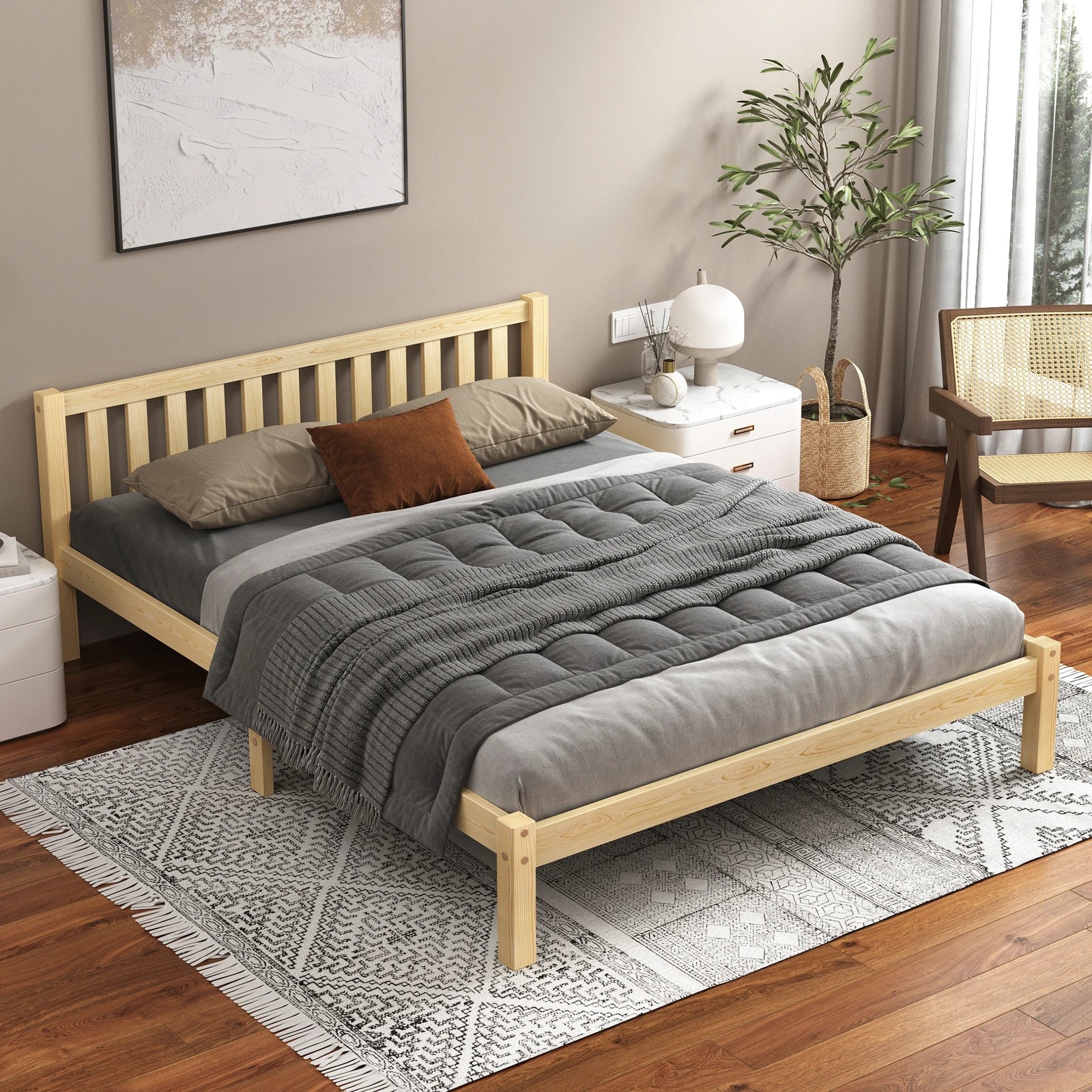 2 Alfordson Bed Frame Wooden Timber Queen Size Mattress Base Platform Fenella - Natural, 2 of 10