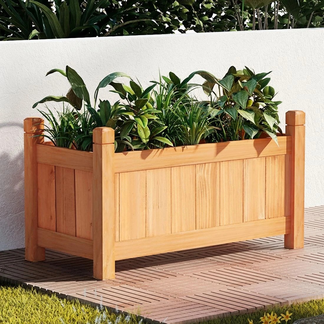 5 Green Fingers Garden Bed 60x30x33cm Wooden Planter Box Raised Container Growing - Natural, 5 of 5