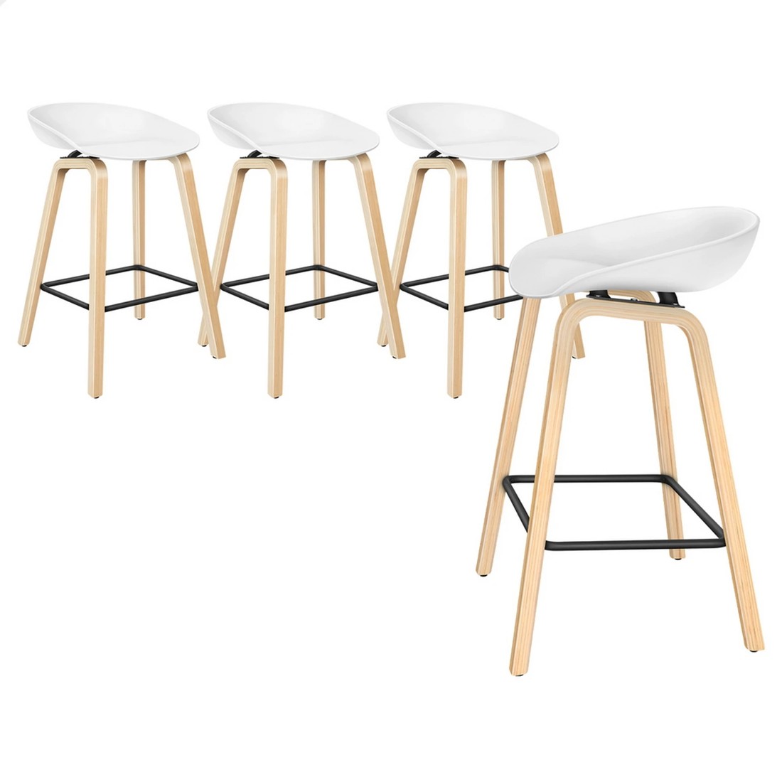 1 Alfordson 4x Kitchen Bar Stools Counter Wooden Chairs - White, 1 of 7