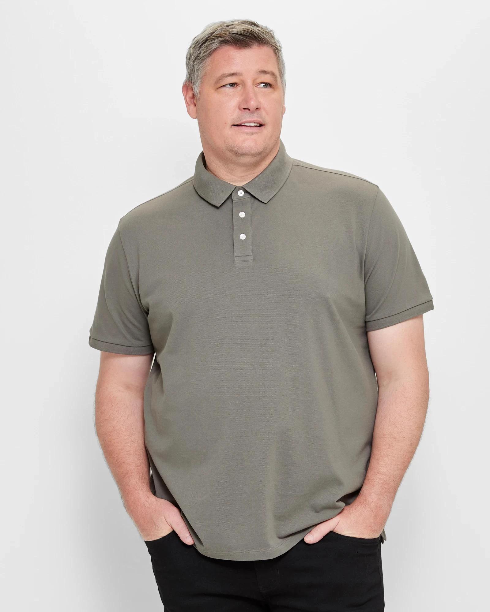 1 Target Man Plus Plus Size Pique Polo Top GUNMETAL, 1 of 5