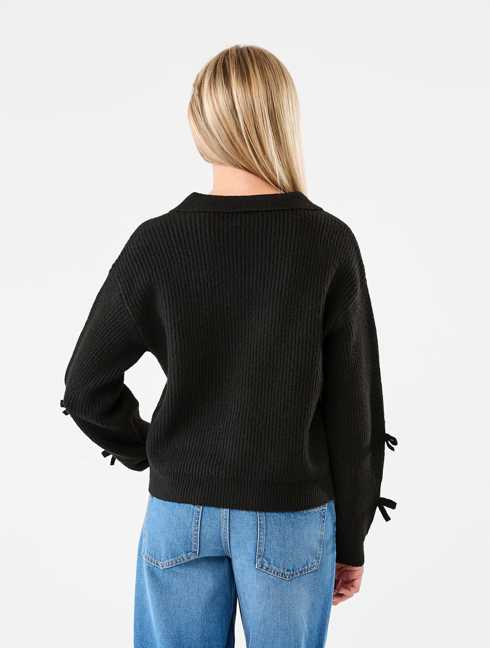 2 Bow Sleeve Rugby Knit Top Black, 2 of 7